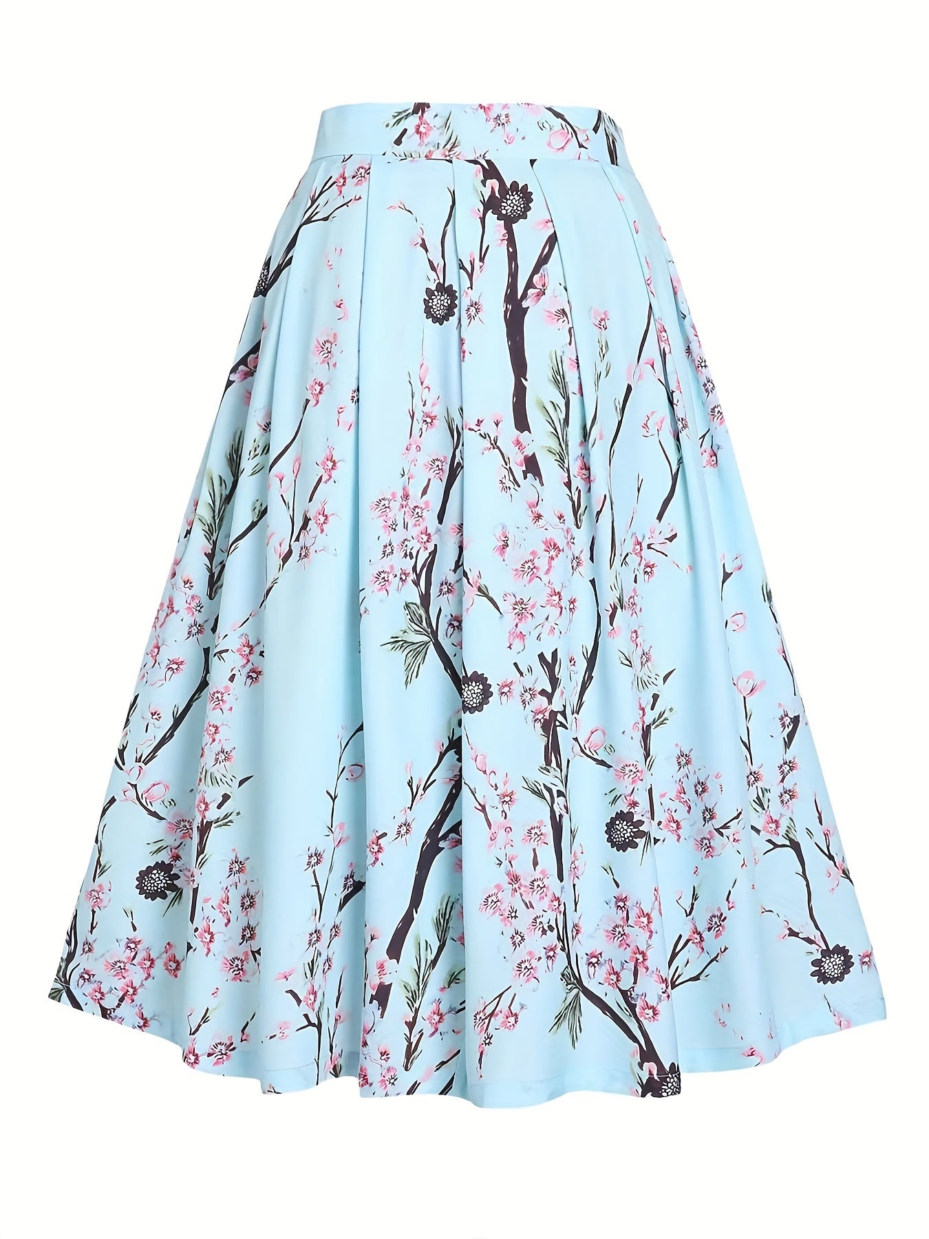Women's Elegant Spring & Summer Two-piece Set - Floral Print Pleated Skirt & Knotted Short Sleeve Tee Outfit