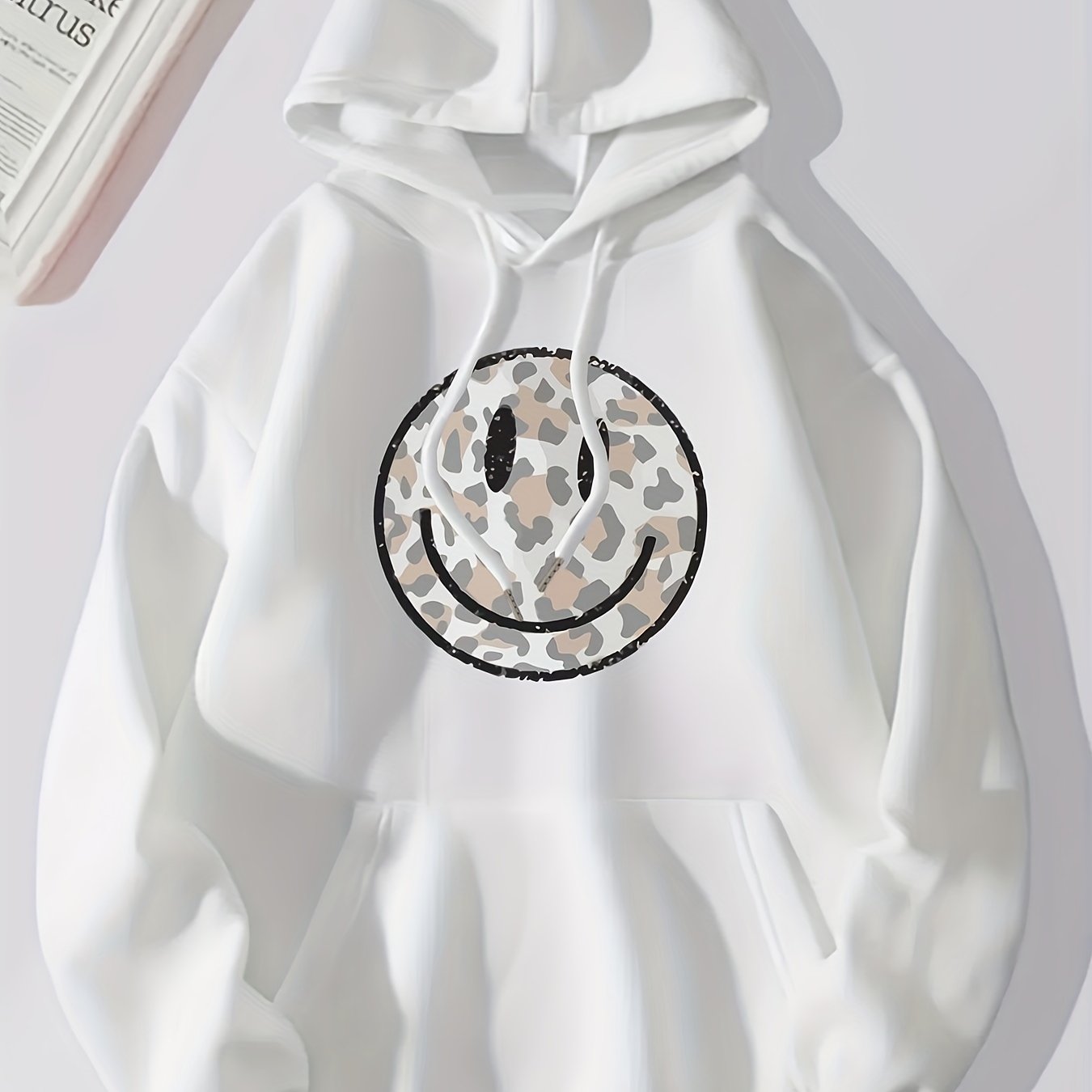 Sixsr Leopard Print Face Graphic Hoodies, Drawstring Kangaroo Pocket Casual Sweatshirt For Spring & Fall, Women's Clothing