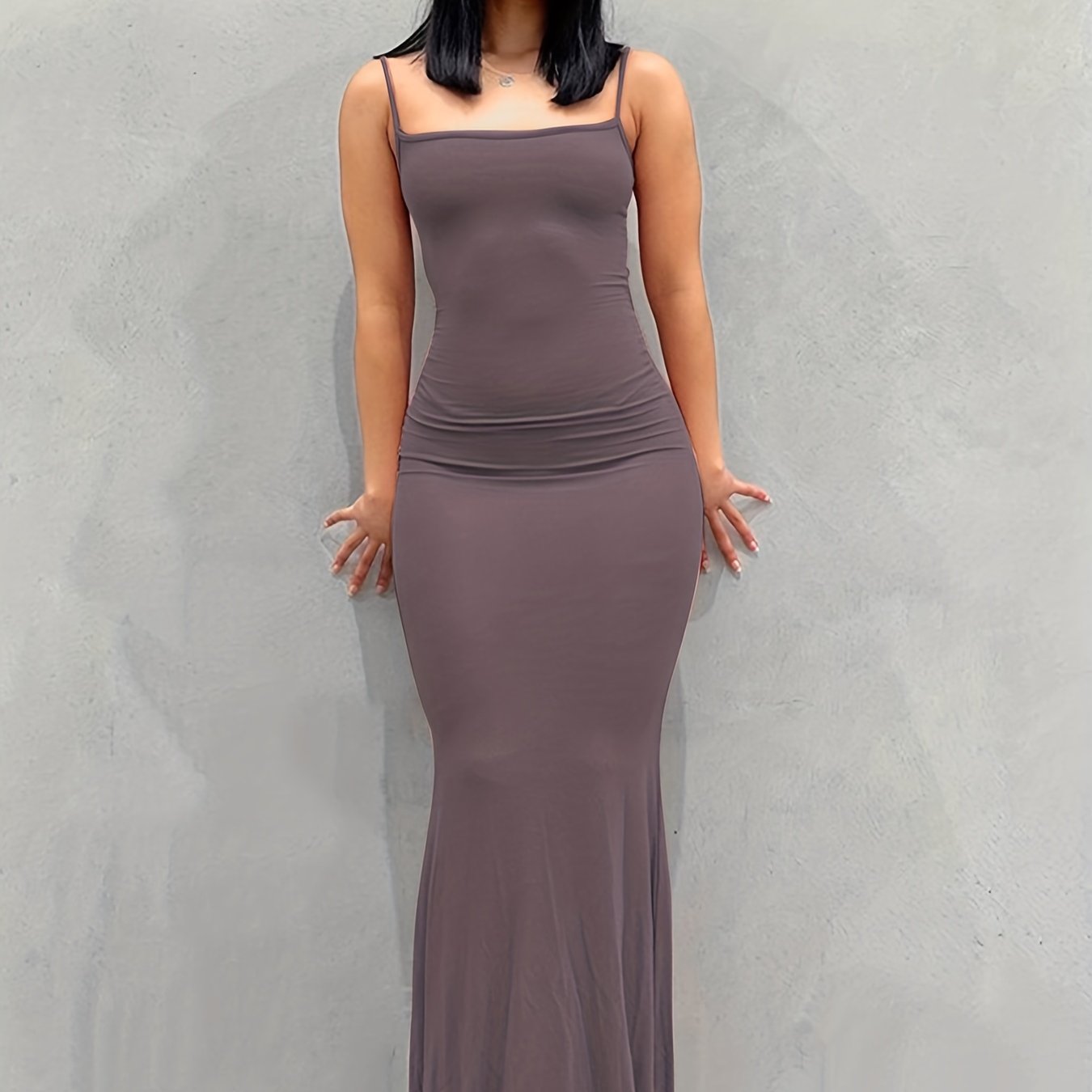 Sixsr Solid Spaghetti Strap Dress, Sexy Sleeveless Bodycon Maxi Dress, Women's Clothing
