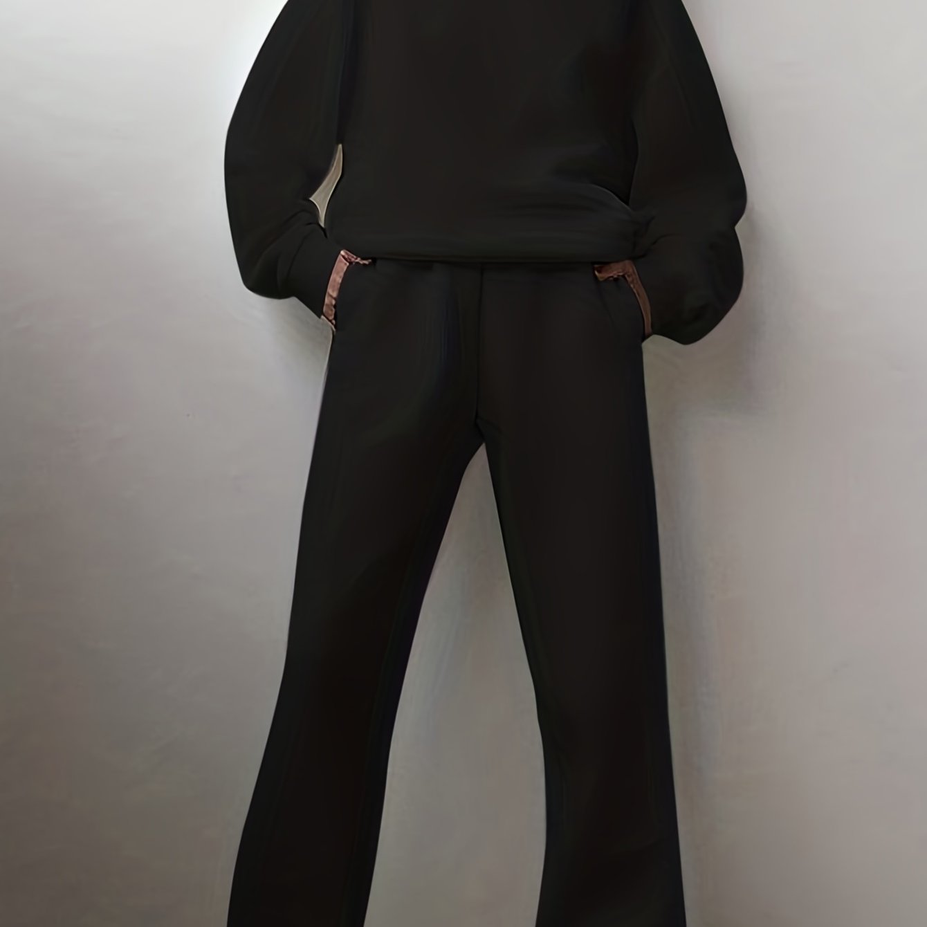 Sixsr Casual Solid Two-piece Set, Drop Shoulder Long Sleeve Hoodies & Elastic Waist Jogger Pants Outfits, Women's Clothing
