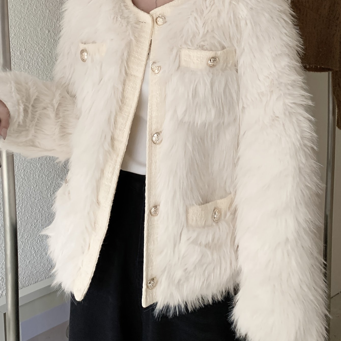 Sixsr Faux Fur Button Front Coat, Chic Thermal Long Sleeve Coat For Fall & Winter, Women's Clothing