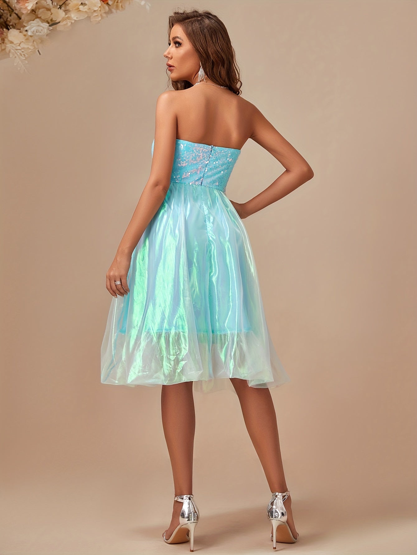 Sixsr Sequin Off Shoulder Tube Dress, Elegant Sleeveless Dress For Party & Banquet, Women's Clothing