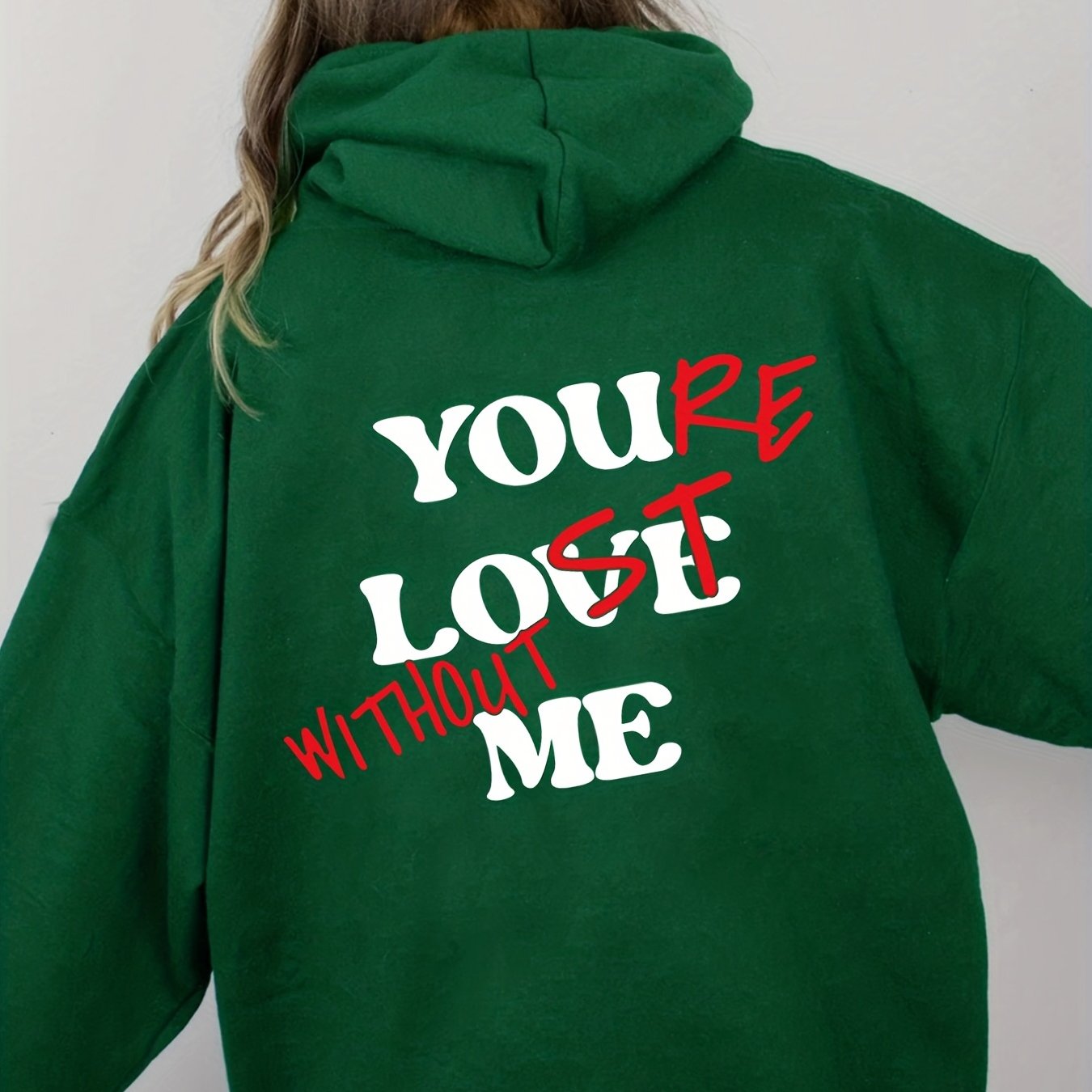 Sixsr Letter Print Back Hoodies, Casual Kangaroo Pocket Long Sleeve Sweatshirt, Women's Clothing