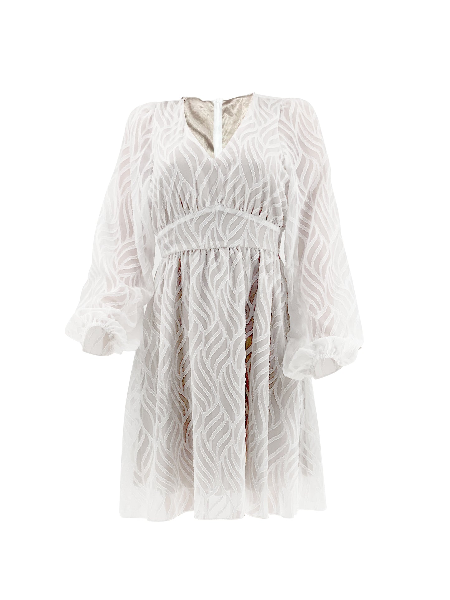 Solid Color A-line Dress, Casual V Neck Long Sleeve Dress For Spring & Fall, Women's Clothing