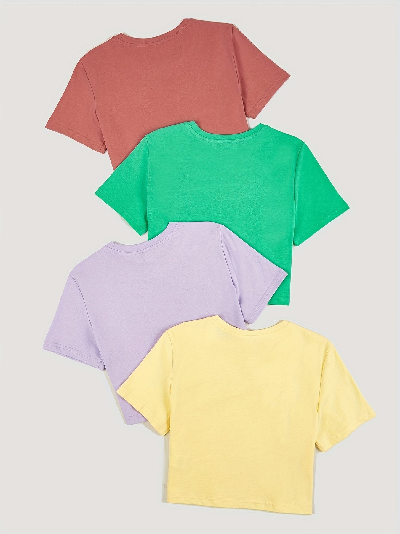 Sixsr Solid Basic 4pcs T-shirt, Casual Crew Neck Short Sleeve Summer T-shirt, Women's Clothing