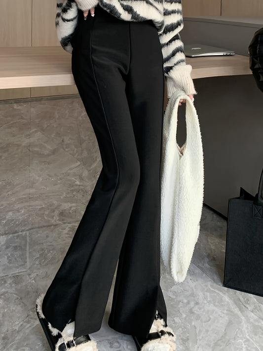 Sixsr Solid Split Flare Sleeve Pants, Casual High Waist Slim Pants For Fall & Winter, Women's Clothing