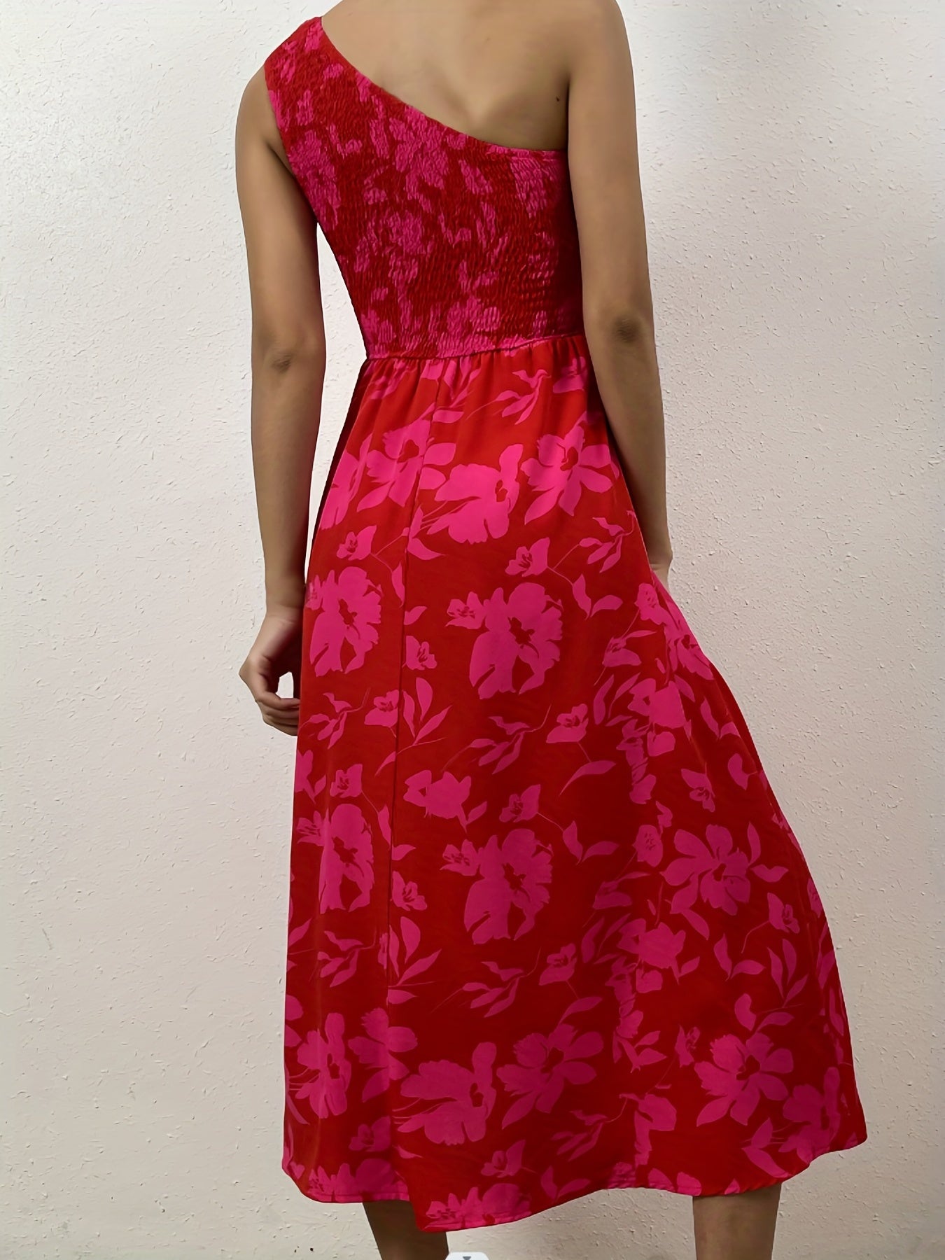 Sixsr Floral Print Slanted Shoulder Dress, Elegant Sleeveless Maxi Dress, Women's Clothing