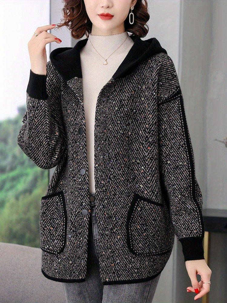Sixsr Button Front Hooded Jacket, Casual Long Sleeve Outerwear With Pockets, Women's Clothing