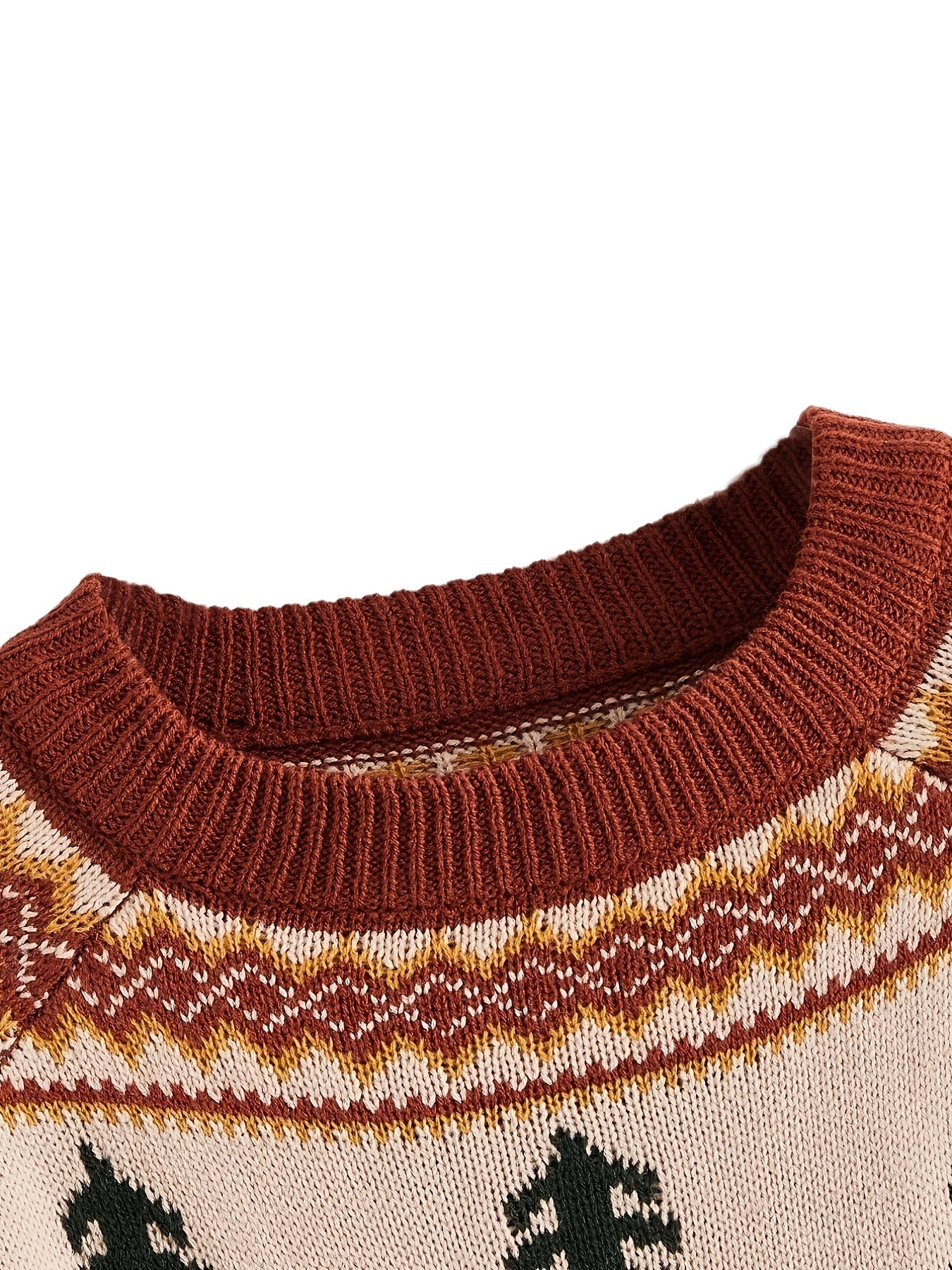 Sixsr Plus Size Christmas Jacquard Long Sleeve Sweater, Women's Plus Slight Stretch Casual Pullover Sweater