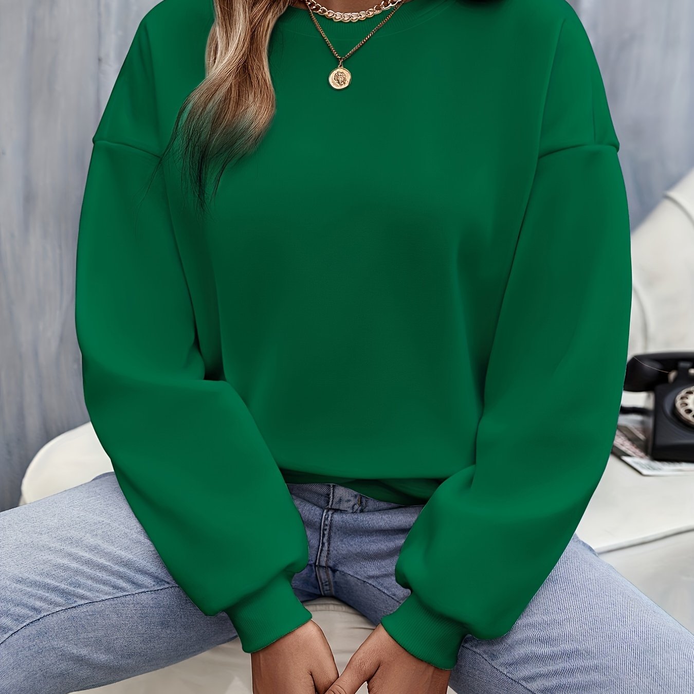Sixsr Solid Pullover Sweatshirt, Casual Long Sleeve Crew Neck Sweatshirt For Fall & Winter, Women's Clothing