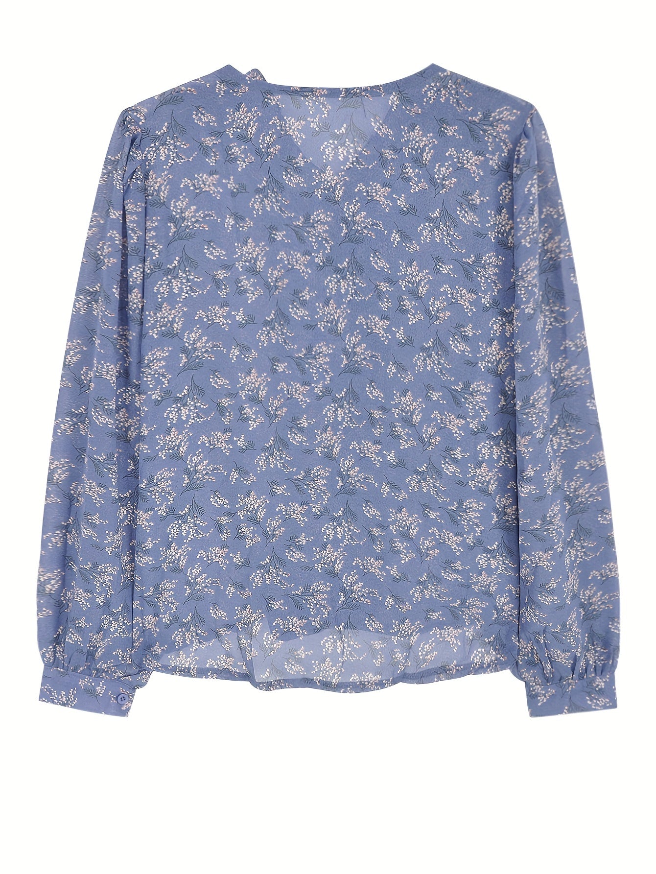 Sixsr Allover Print Ruffle Trim Blouse, Elegant Long Sleeve Blouse For Spring & Fall, Women's Clothing