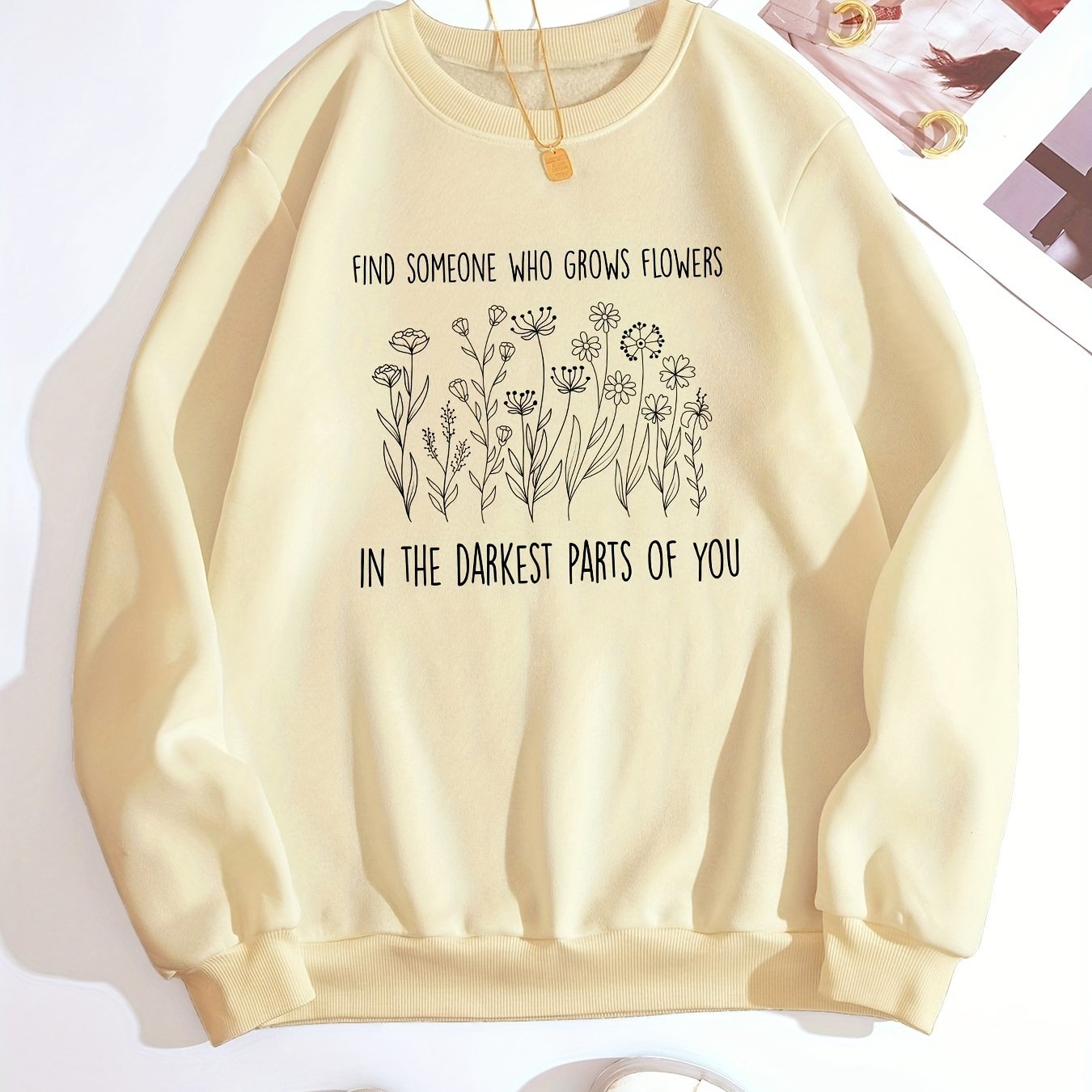 Sixsr Flower Graphic Print Sweatshirt, Long Sleeve Crew Neck Pullover Sweatshirt, Casual Tops For Fall & Winter, Women's Clothing