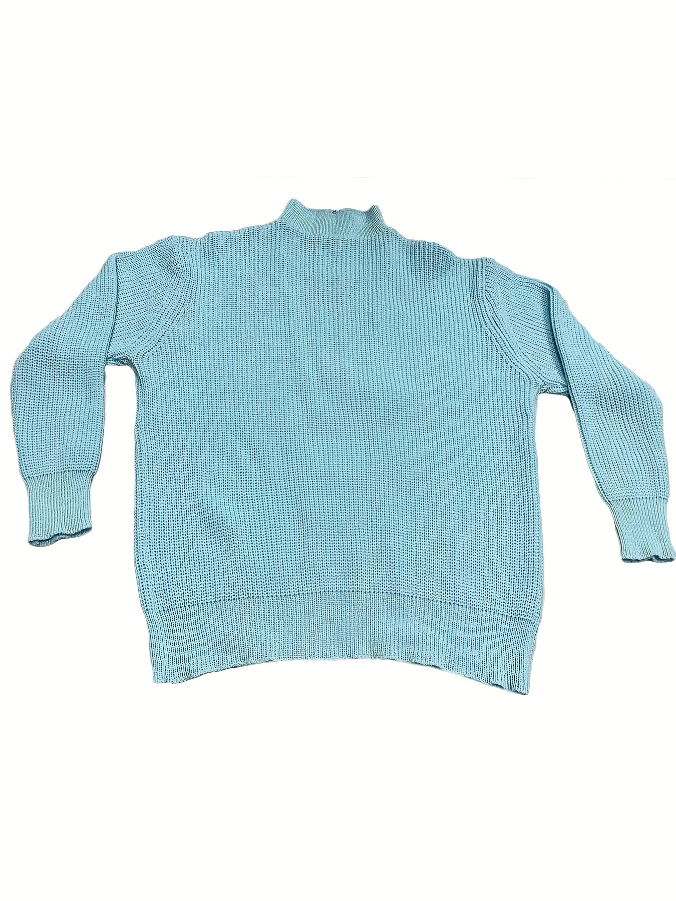 Sixsr Plus Size Casual Sweater, Women's Plus Solid Ribbed Knit Half Zipper Lantern Sleeve Loose Sweater