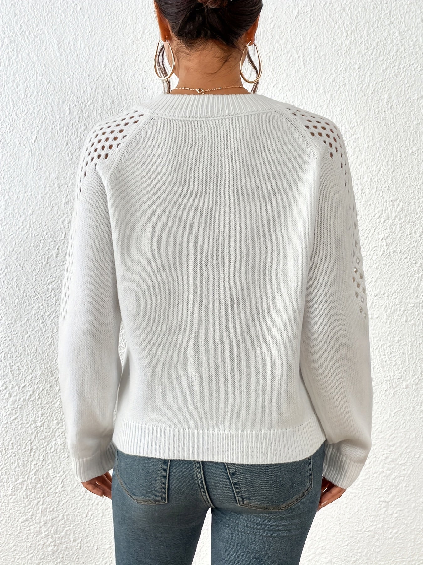 Sixsr Women's Sweater Casual V-neck Shoulder Cutout Long Sleeve Loose Fall Winter Sweater