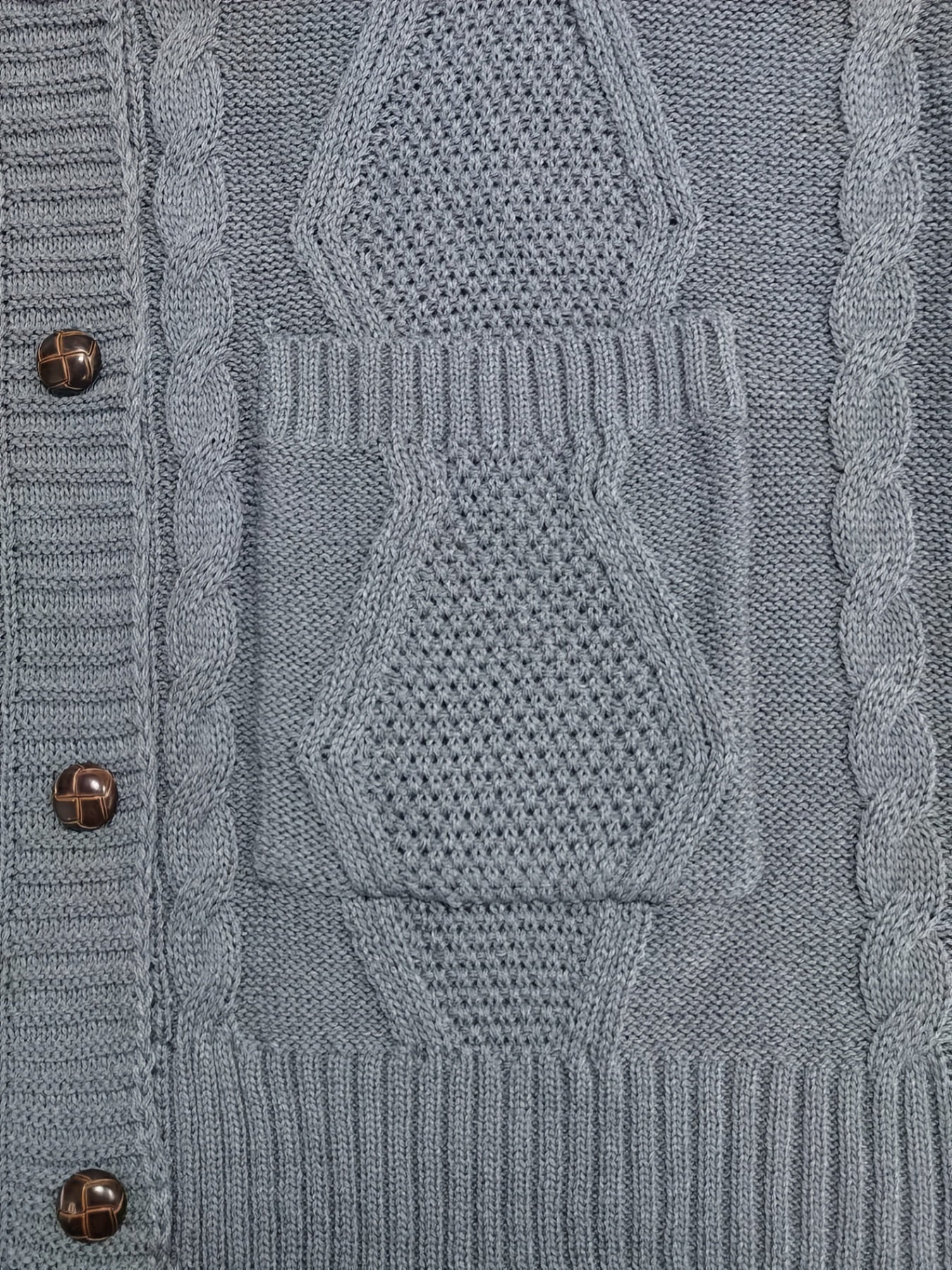 Sixsr Plus Size Casual Sweater, Women's Plus Plain Cable Button Up Hooded Long Sleeve Jumper