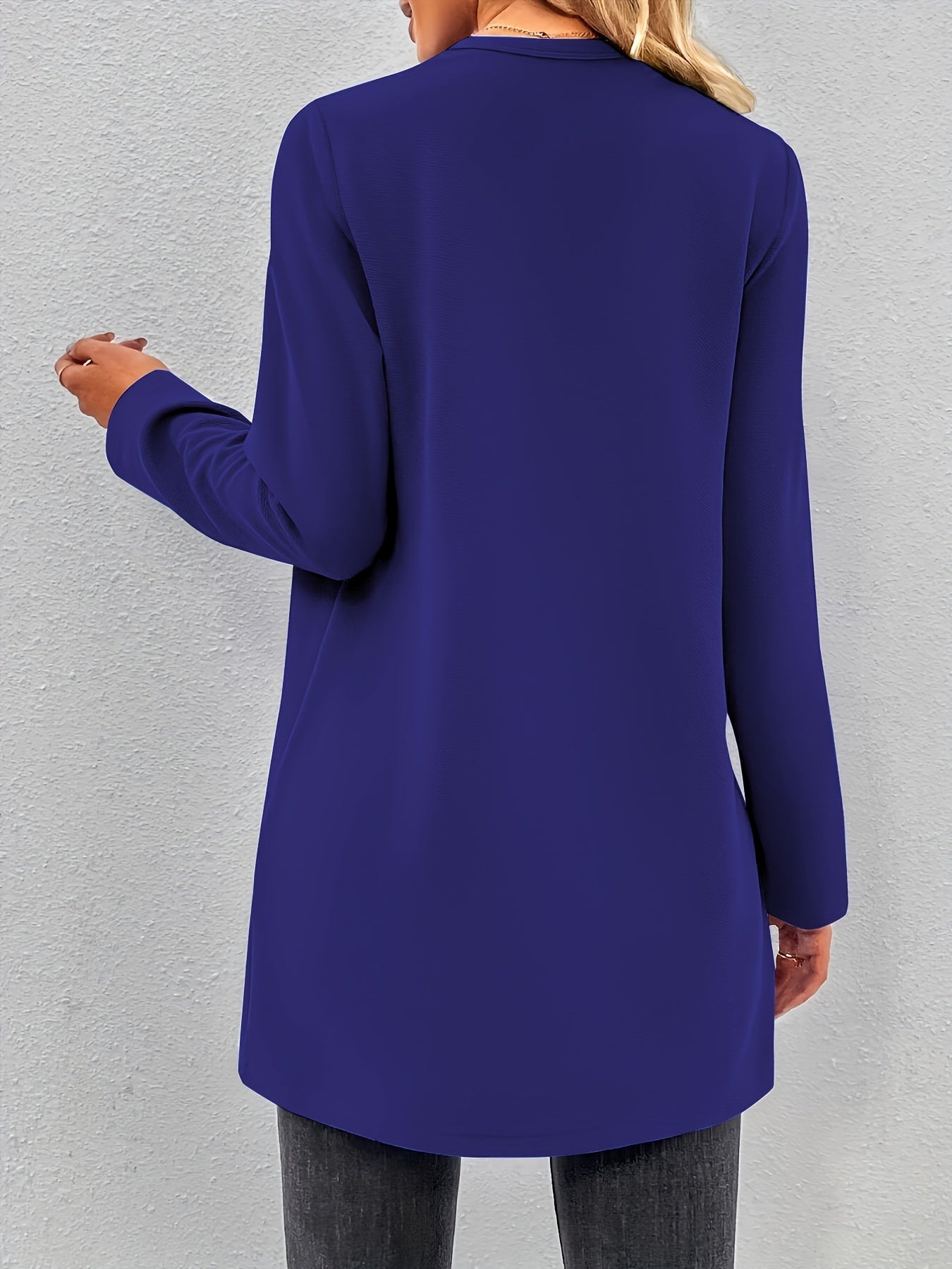 Sixsr Plus Size Casual Coat, Women's Plus Solid Long Sleeve Open Front Workwear Cardigan