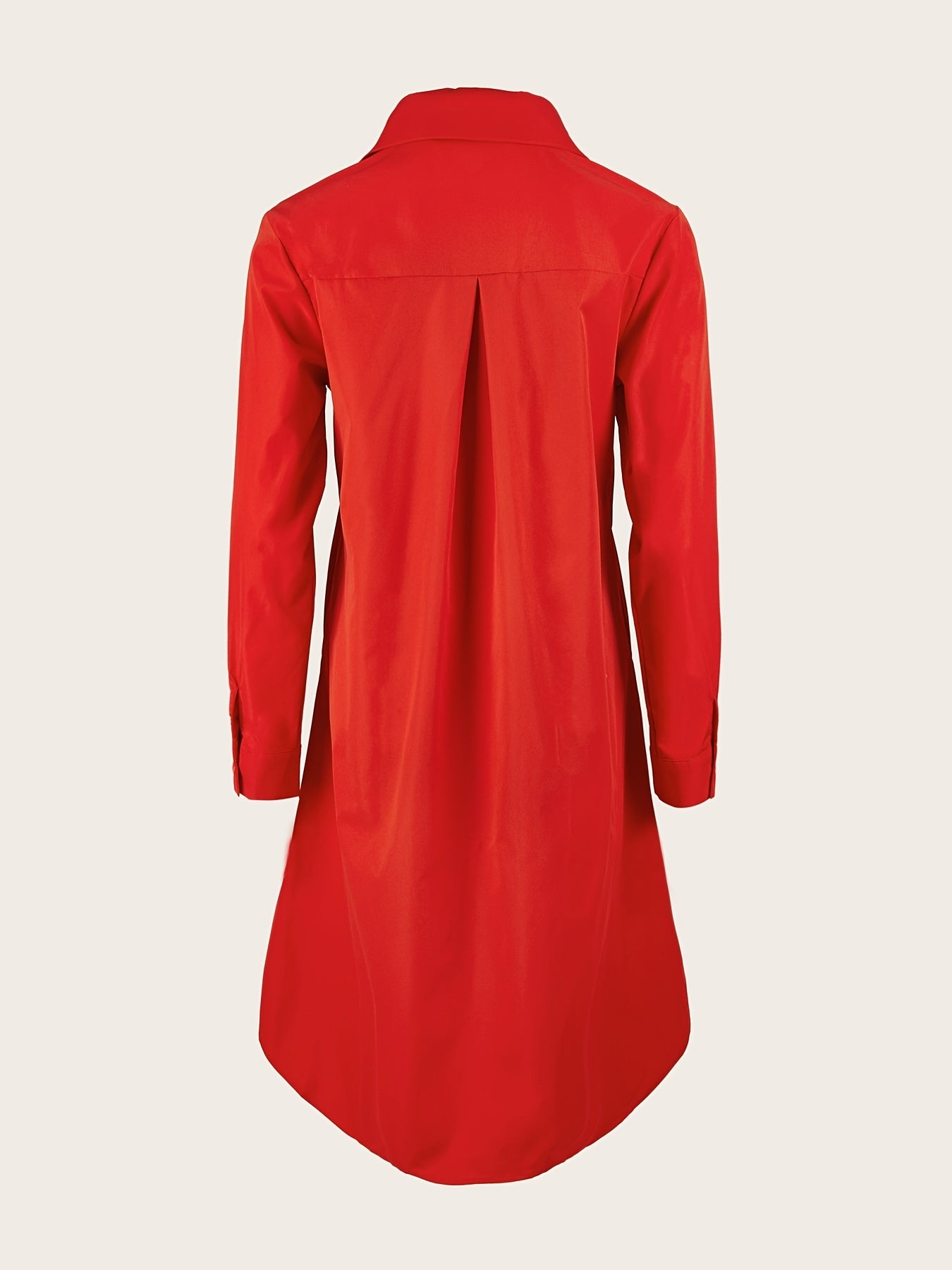 Sixsr Casual Solid Pocket Dress, Long Sleeves V-neck Simple Mid-length Fashion Commuter Dresses, Women's Clothing