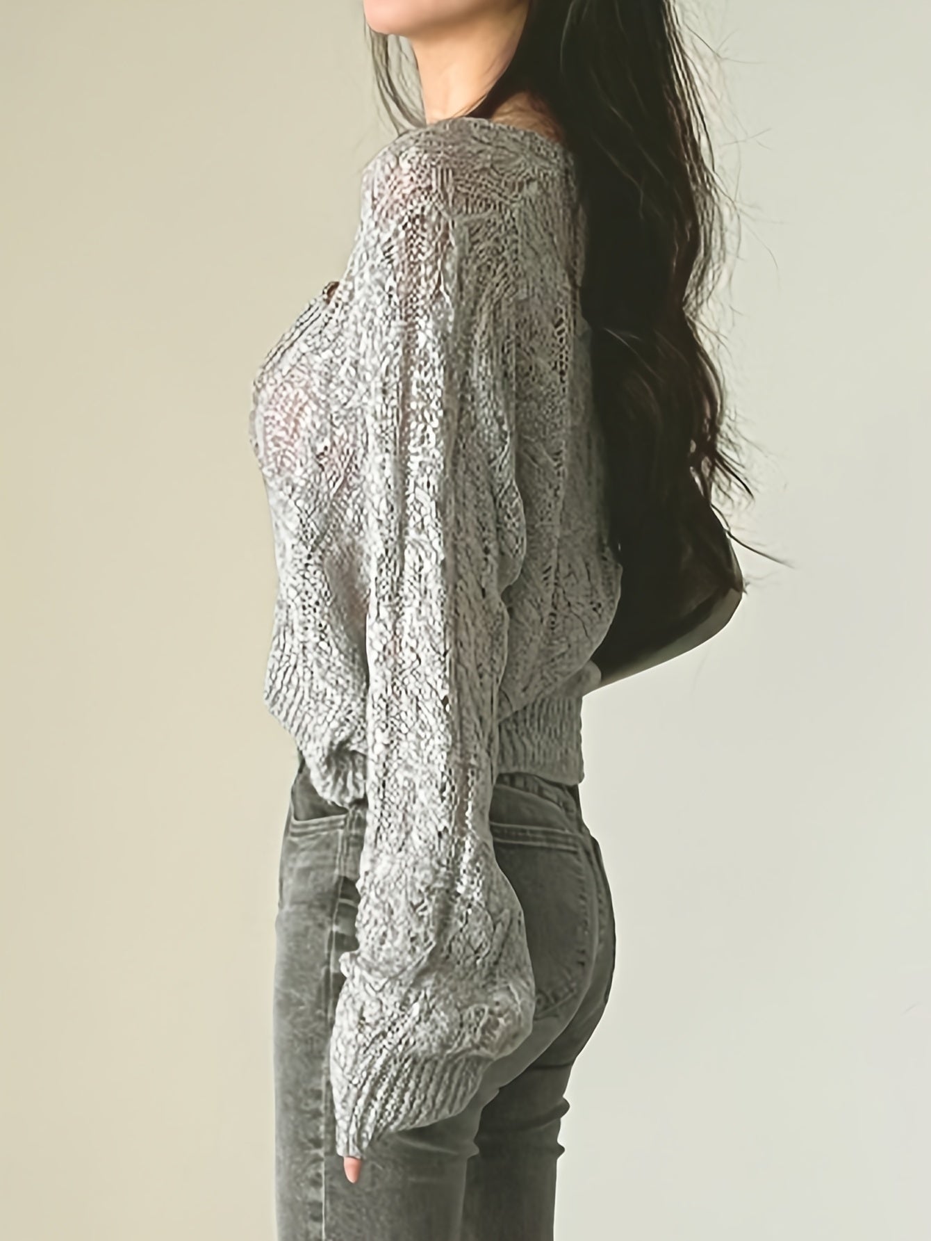 Solid V Neck Pullover Sweater, Casual Long Sleeve Thin Knit Sweater, Women's Clothing