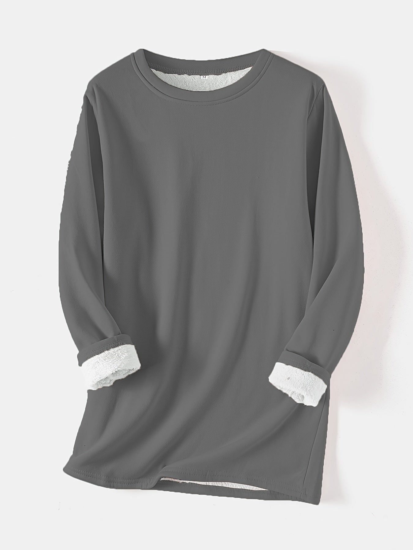 Sixsr Women's Pullover Winter Warm Plush Lining Long Sleeve Sweatshirt, Slim Fit Warm Top, Women's Clothing