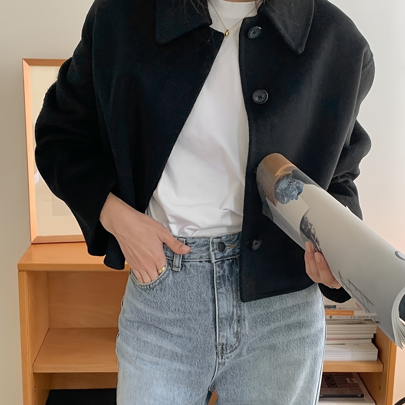 Sixsr Button Front Lapel Neck Jacket, Casual Solid Color Long Sleeve Coat For Fall & Winter, Women's Clothing
