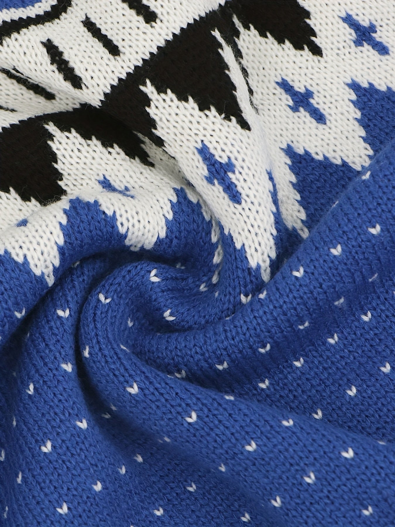 Sixsr Plus Size Boho Sweater, Women's Plus Geo Patterned Long Sleeve Crew Neck Medium Stretch Pullover Jumper