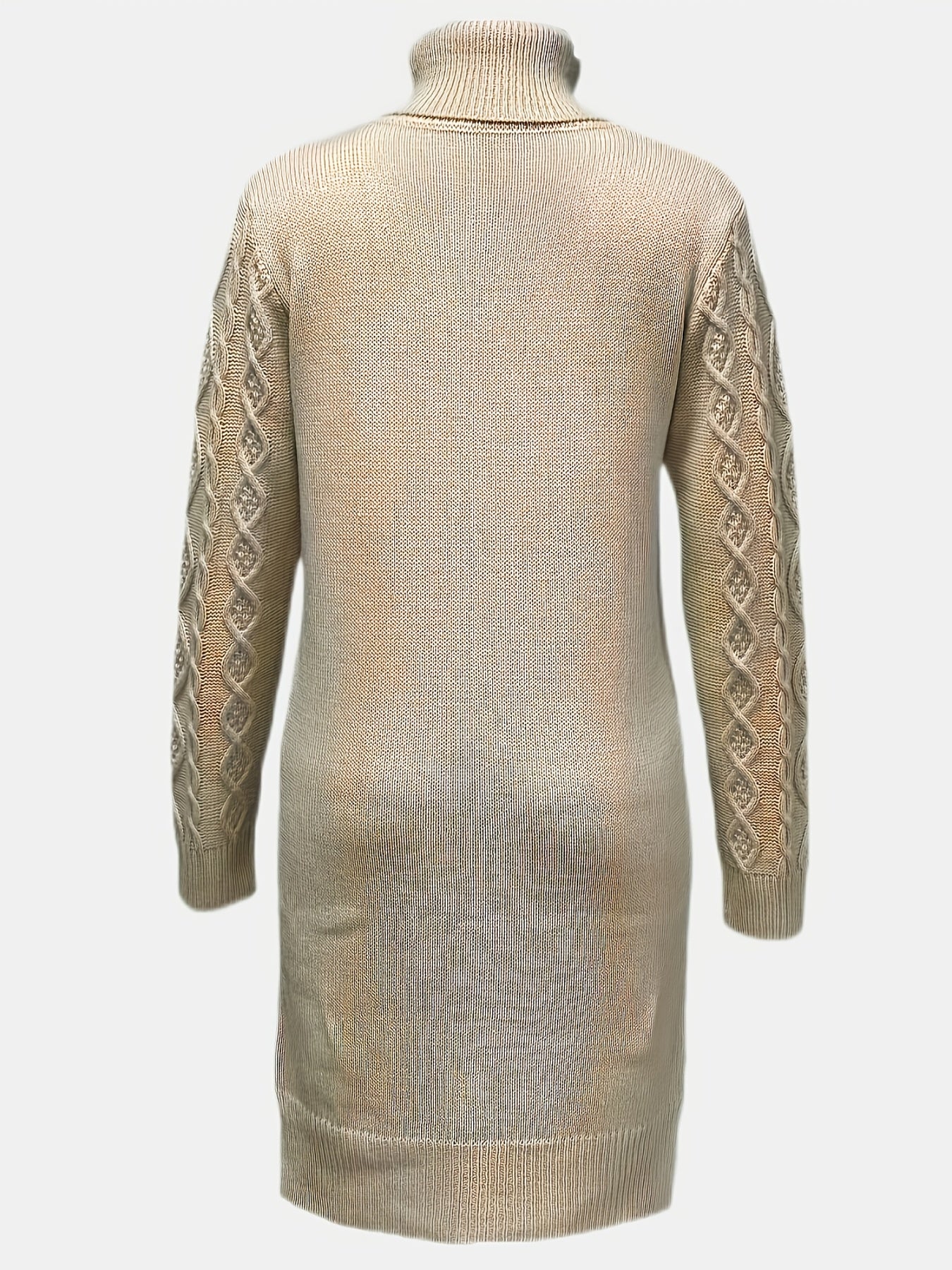 Sixsr Solid Turtleneck Split Knitted Dress, Elegant Long Sleeve Dress For Fall & Winter, Women's Clothing