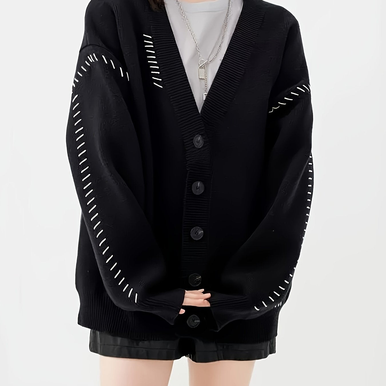 Sixsr Y2K Solid Button Front Cardigan, Casual Long Sleeve Cardigan For Spring & Fall, Women's Clothing
