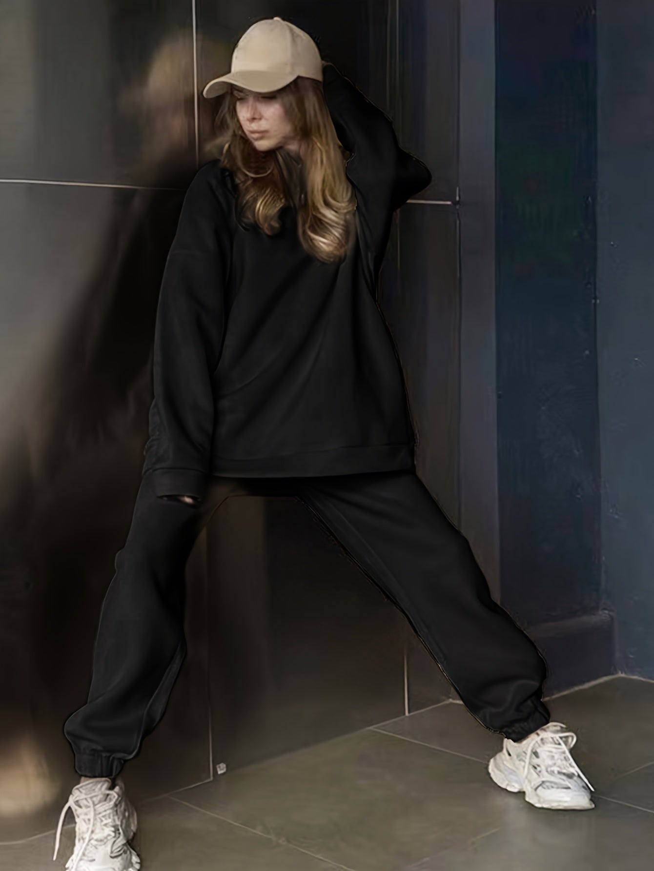 Sixsr Casual Solid Two-piece Set, Crew Neck Long Sleeve Sweatshirt & Elastic Waist Joggers Outfits, Women's Clothing