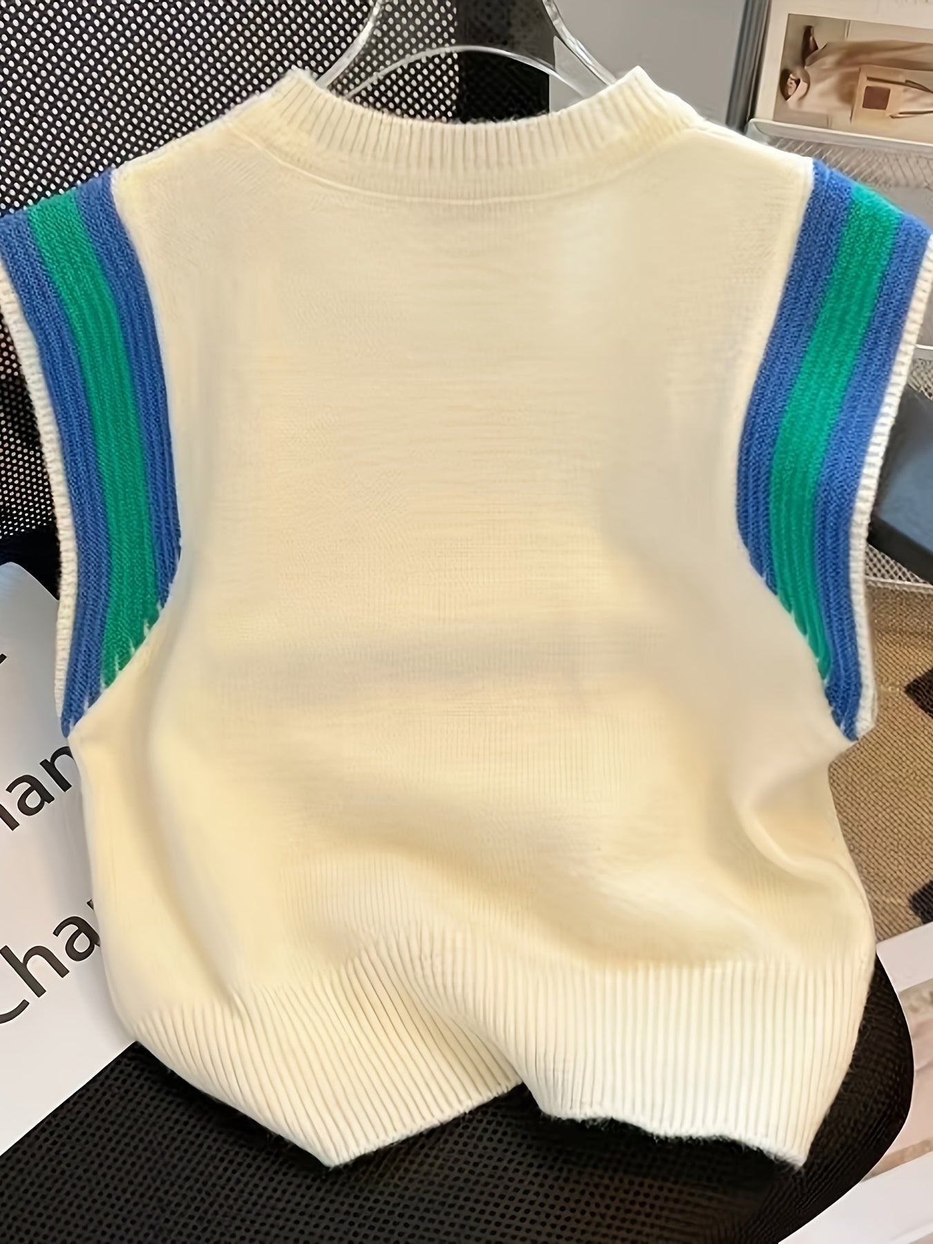 Sixsr Contrast Trim Crew Neck Tank Top, Cute Sleeveless Stripes Tank Top For Spring & Fall, Women's Clothing