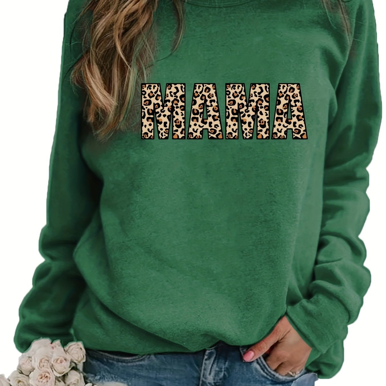 Sixsr Leopard Letter Print Pullover Sweatshirt, Casual Long Sleeve Crew Neck Sweatshirt For Fall & Winter, Women's Clothing