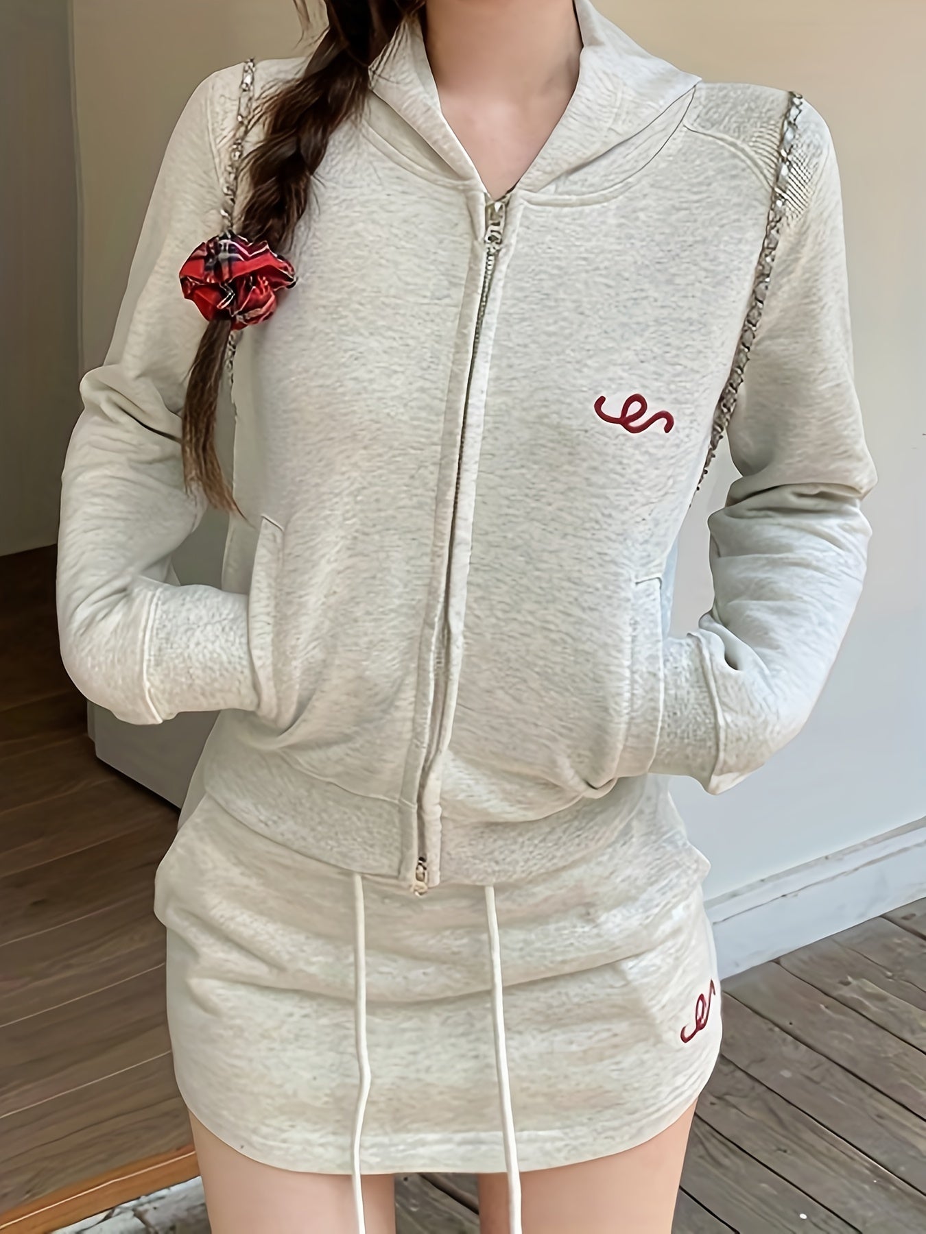 Sixsr Graphic Pattern Zipper Hoodie, Casual Long Sleeve Slant Pockets Jacket, Women's Clothing