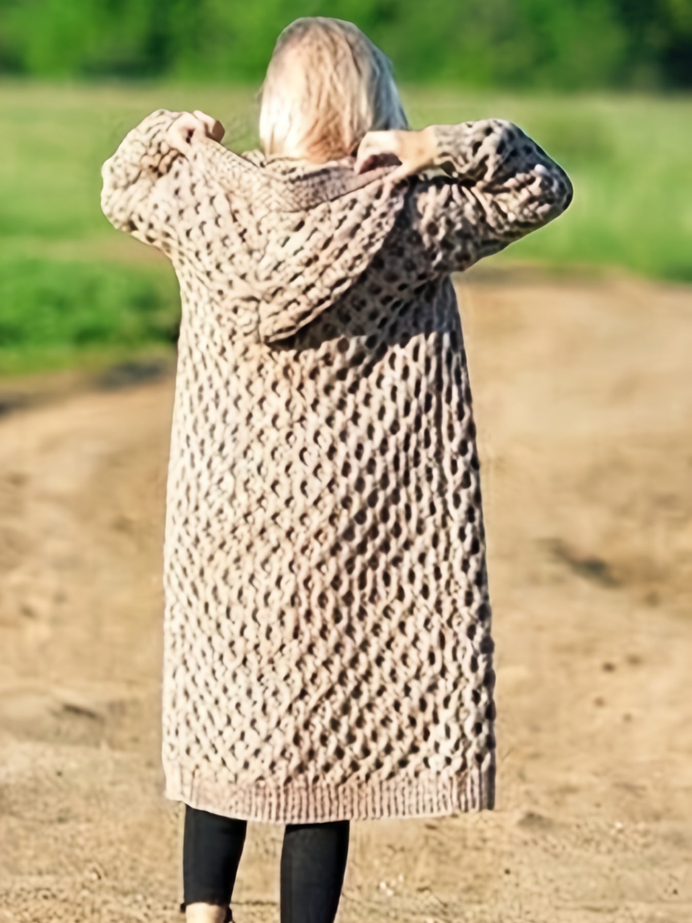 Sixsr Solid Open Front Hooded Cardigan, Casual Long Sleeve Long Length Sweater For Fall & Winter, Women's Clothing