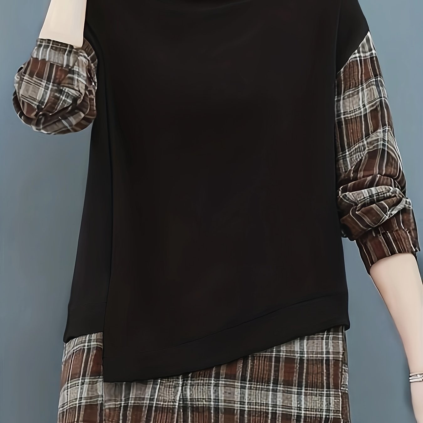 Sixsr Long Sleeve Plaid Pullover, Crew Neck Casual Top For Spring & Fall, Women's Clothing