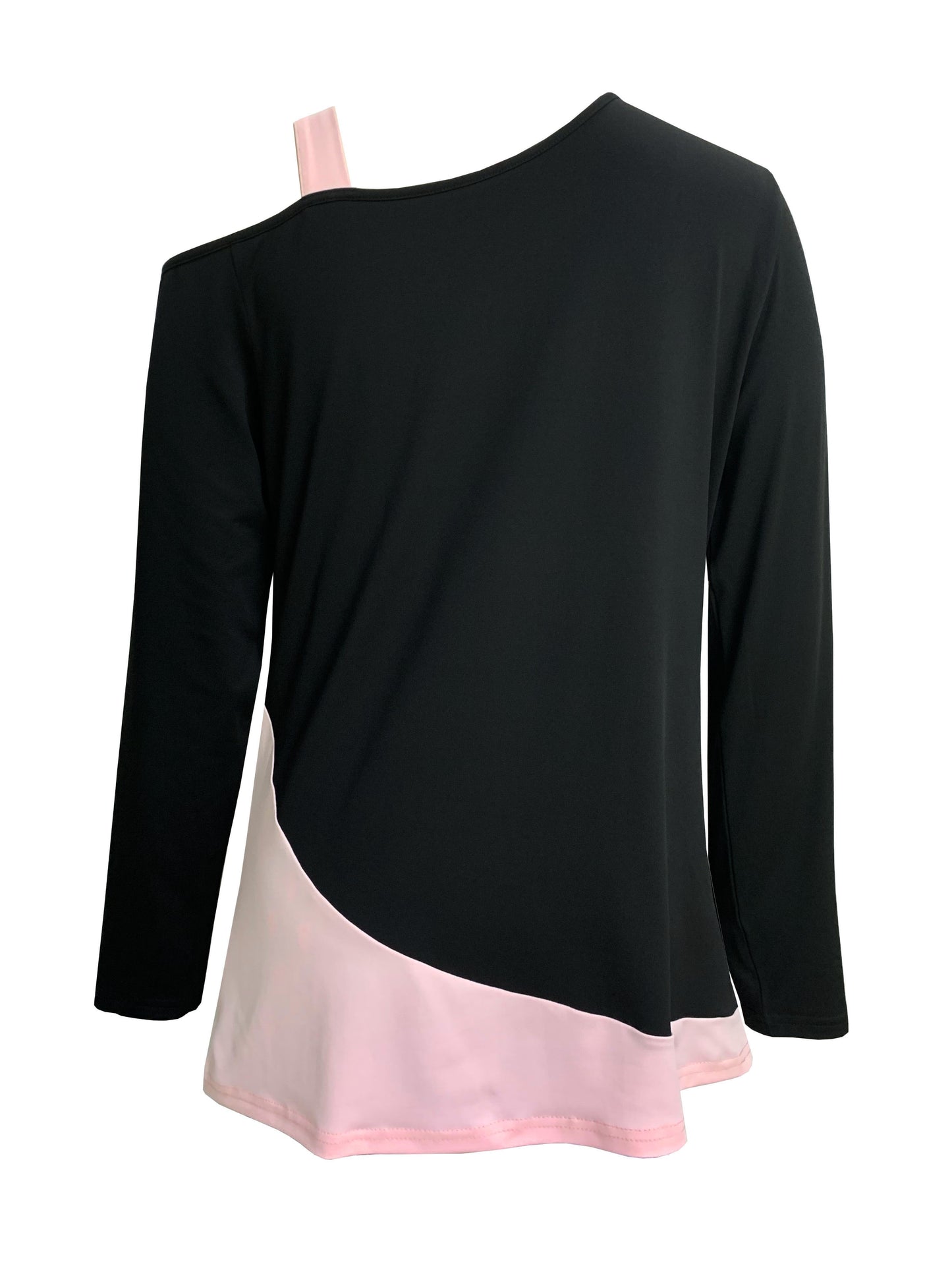 Sixsr Plus Size Casual Top, Women's Plus Colorblock Long Sleeve One Shoulder Medium Stretch Top