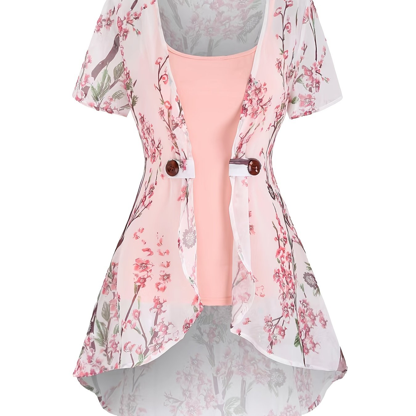 Women's Floral Print Two-piece Set - Casual Tank Top & Open Front Kimono Outfit for Comfortable and Stylish Look