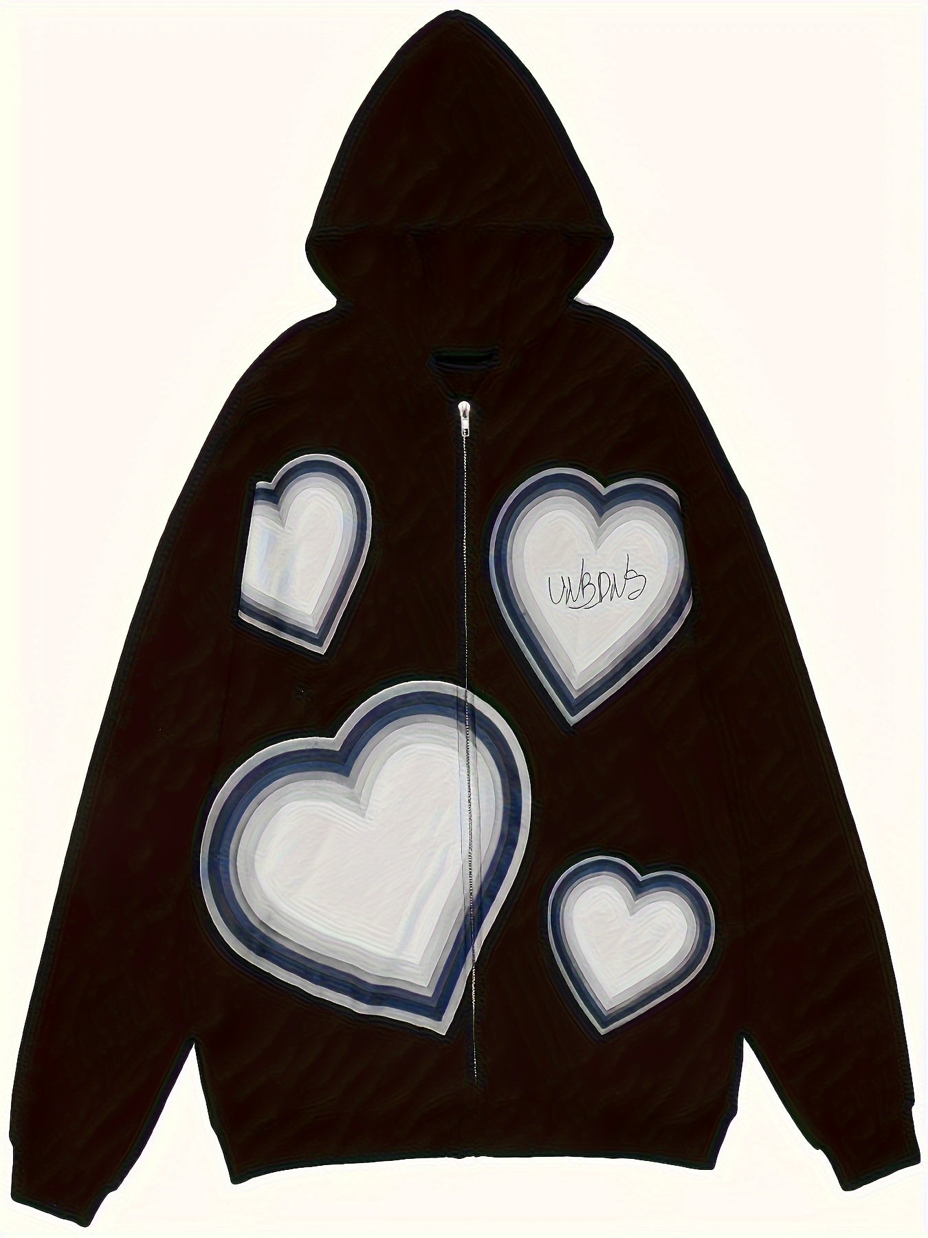 Sixsr Heart Print Zip Up Drawstring Hoodie, Y2K Long Sleeve Drop Shoulder Hoodie, Women's Clothing