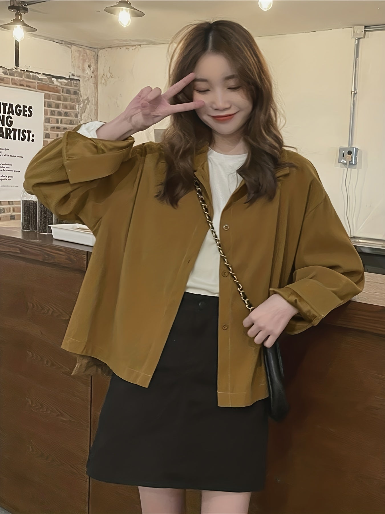 Sixsr Solid Polo Collar Button Blouse, Casual Long Sleeve Blouse For Spring & Fall, Women's Clothing