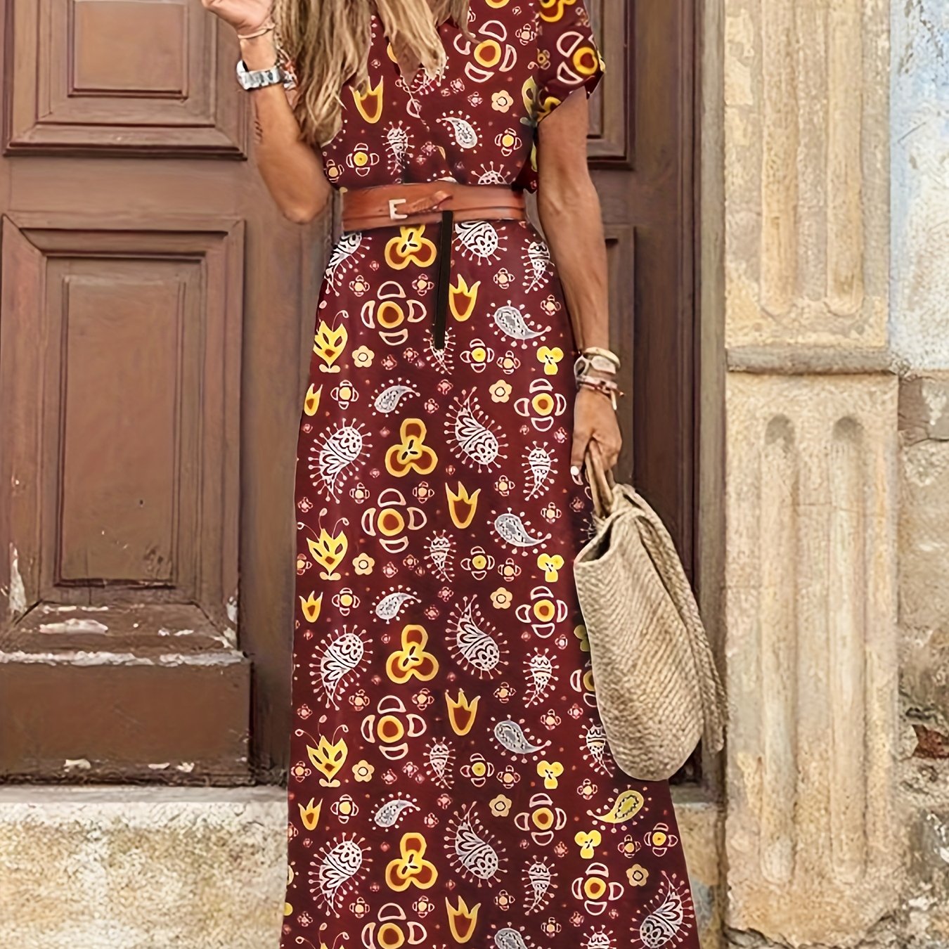 Sixsr Women's Short Sleeve Floral Maxi Long Dress, Ladies Boho Party Evening Casual Dress, Women's Clothing