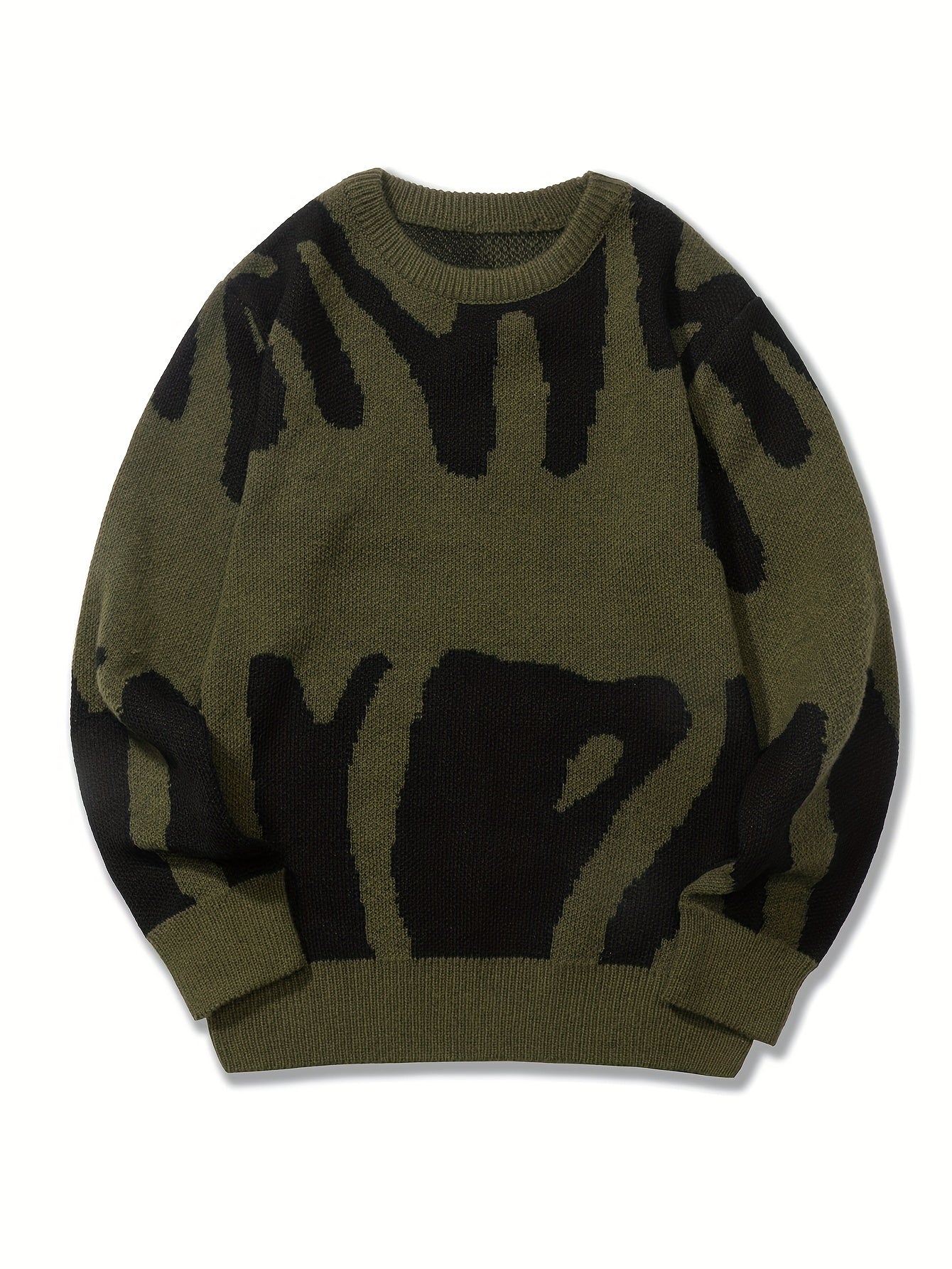 Sixsr All Match Knitted Letter Print Sweater, Men's Casual Warm Slightly Stretch Crew Neck Pullover Sweater For Men Fall Winter