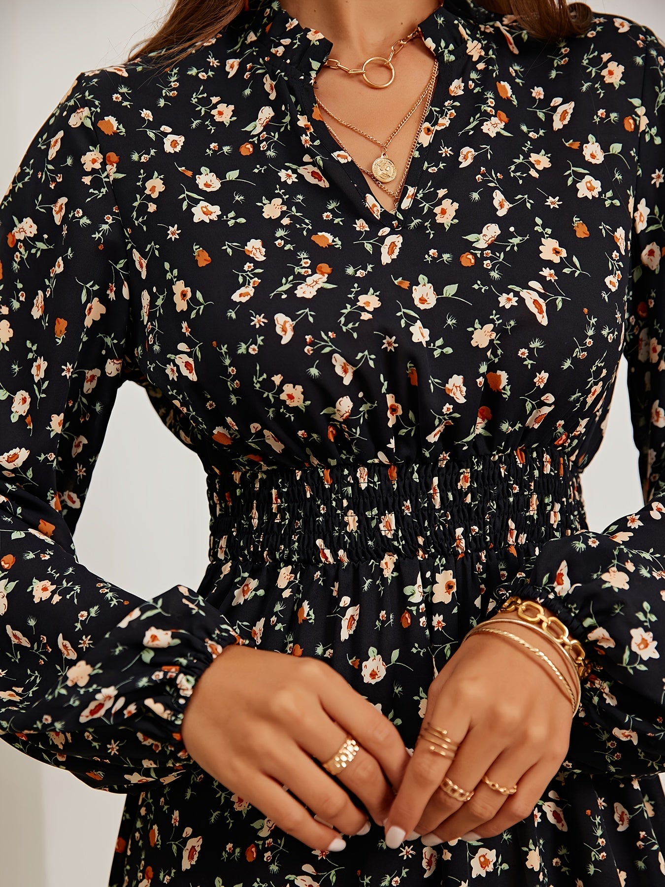 Sixsr Floral Print Elegant Slim Dress, Long Sleeve Casual Every Day Dress For All Season, Women's Clothing