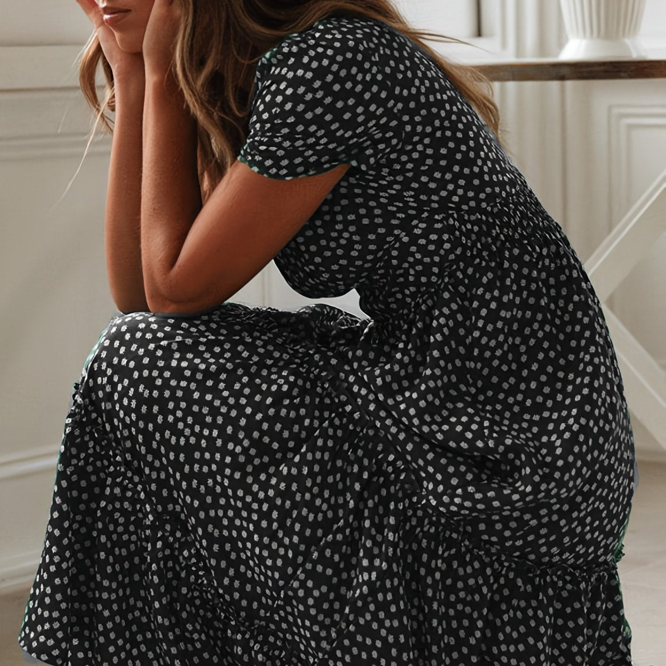 Sixsr Floral Print Square Neck Dress, Boho Puff Sleeve High Waist Tiered Flowy Summer Maxi Dresses, Women's Clothing