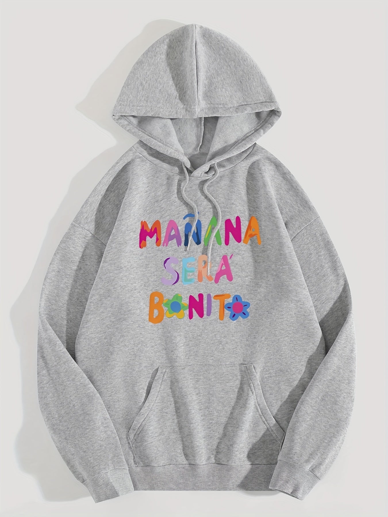 Sixsr Letter Print Hoodie, Long Sleeve Solid Casual Sweatshirt, Women's Clothing