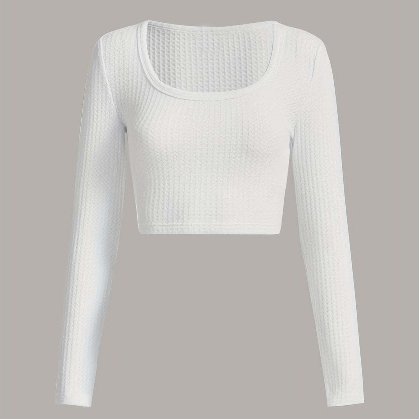 Sixsr Y2K Rib-knit Scoop Neck Crop Tee, Elegant Solid Sports Yoga Fashion Top For Spring & Summer, Women's Clothing
