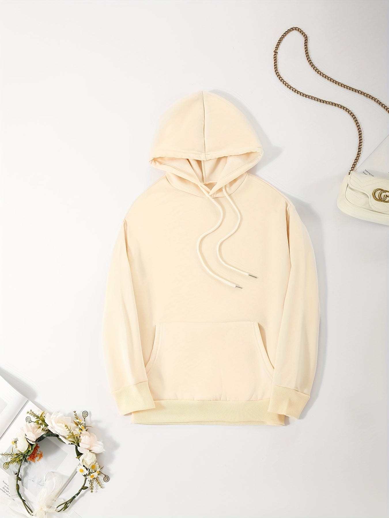 Sixsr 3pcs Solid Color Front Pocket Hooded Sweatshirts, Casual Loose Long Sleeve Sports Drawstring Hoodie, Women's Sporty Sweatshirts