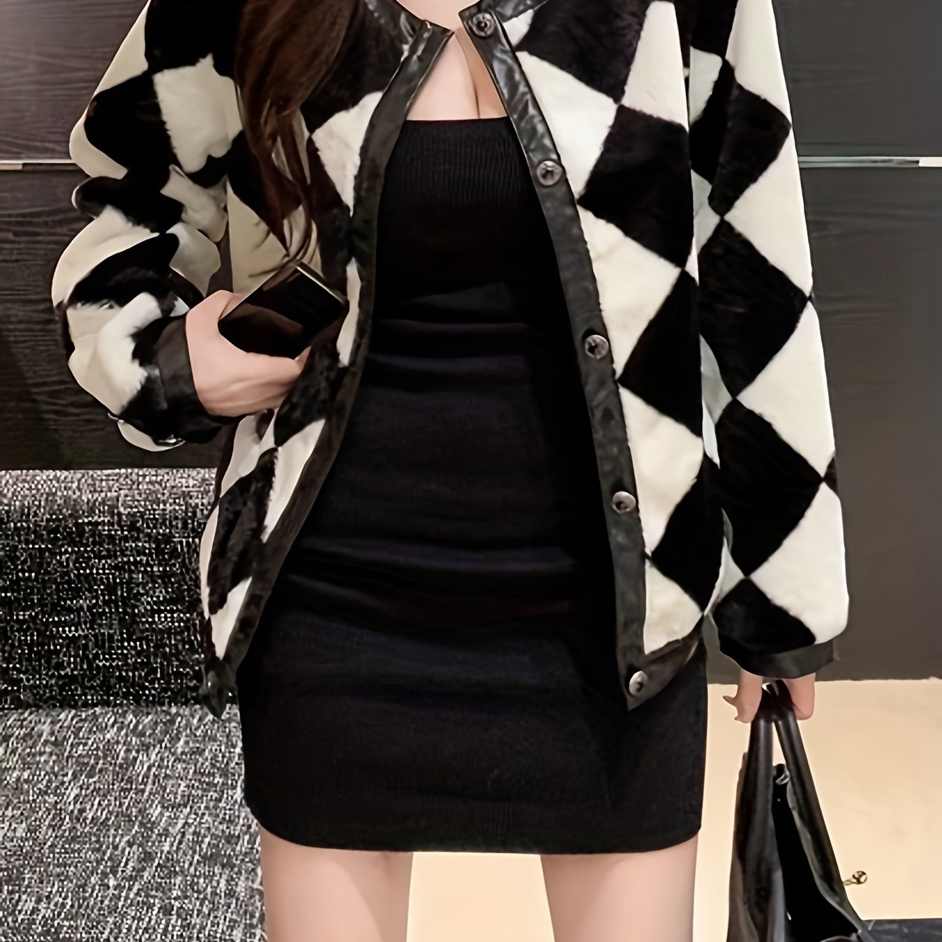 Sixsr Argyle Print Button Front Cardigan, Elegant Long Sleeve Cardigan, Women's Clothing