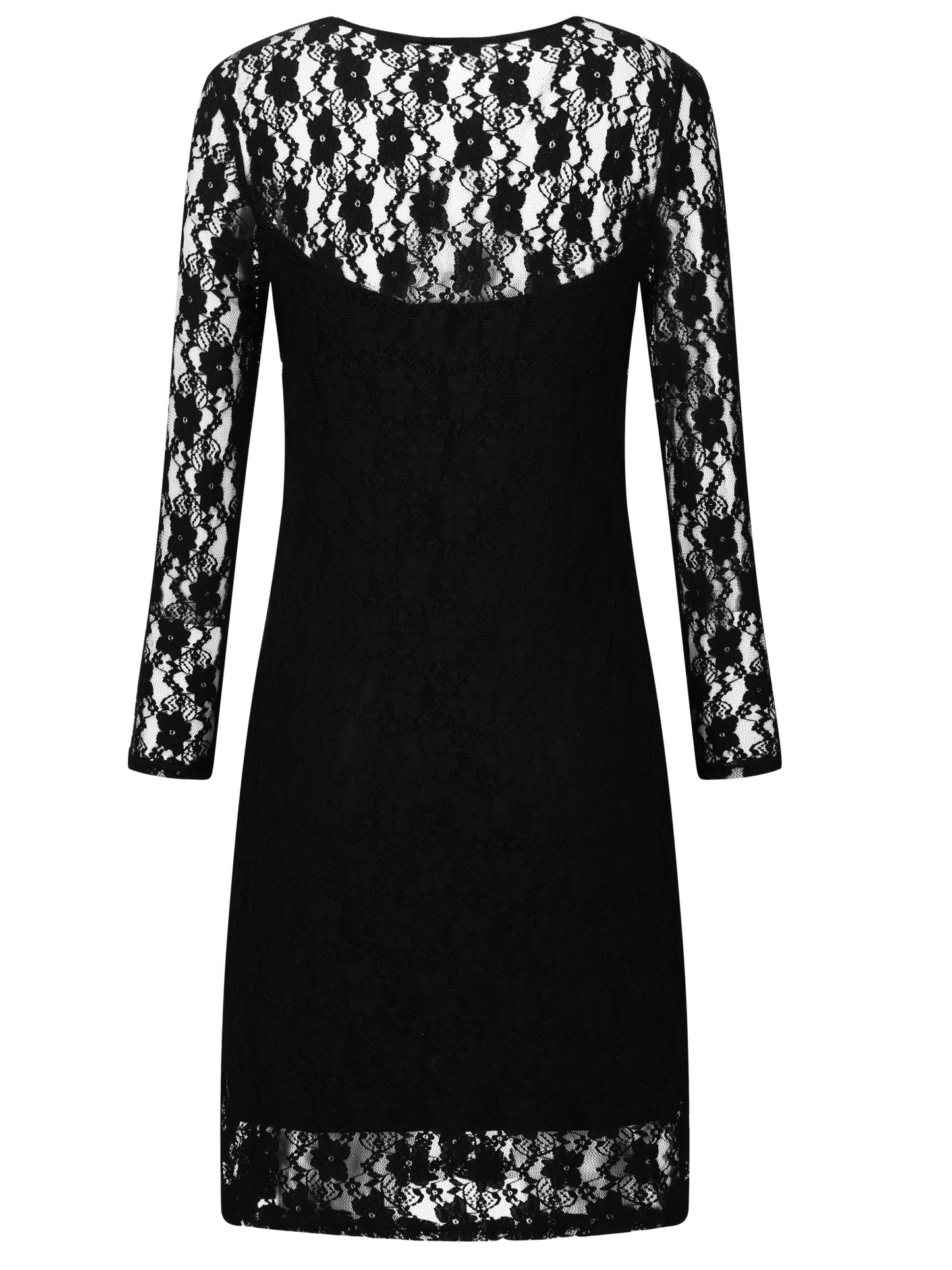 Sixsr Solid Crew Neck Contrast Lace Dress, Casual Long Sleeve Bodycon Dress, Women's Clothing