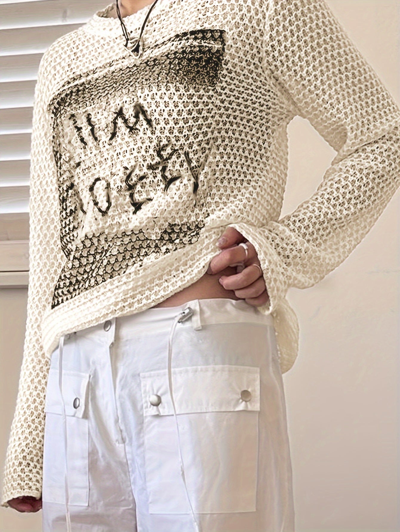 Sixsr Solid Color Crew Neck Pullover Sweater, Y2K Long Sleeve Cut Out Knitted Sweater For Fall & Spring, Women's Clothing