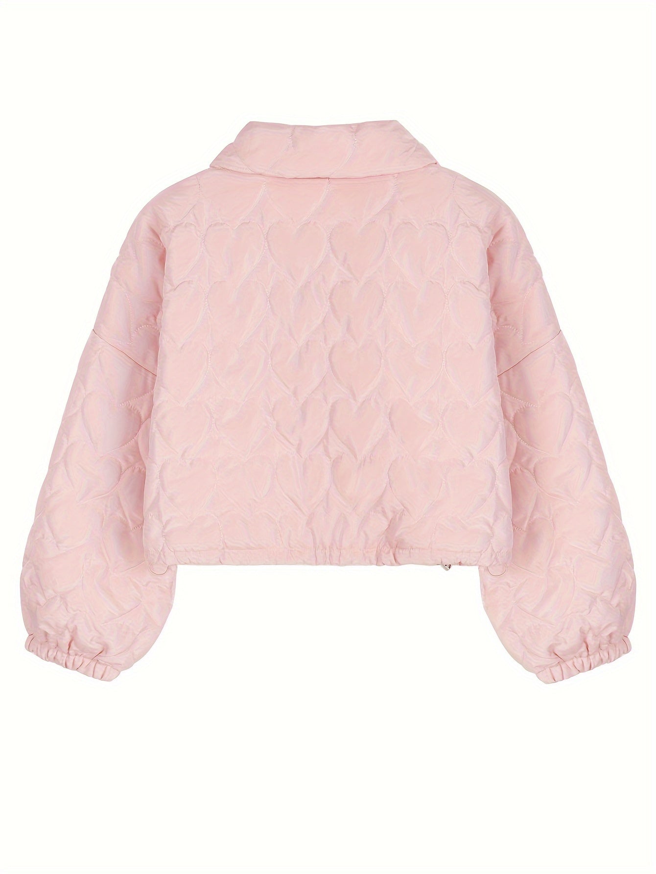 Sixsr Heart Pattern Zip Up Jacket, Casual Collared Long Sleeve Warm Outerwear For Fall & Winter, Women's Clothing
