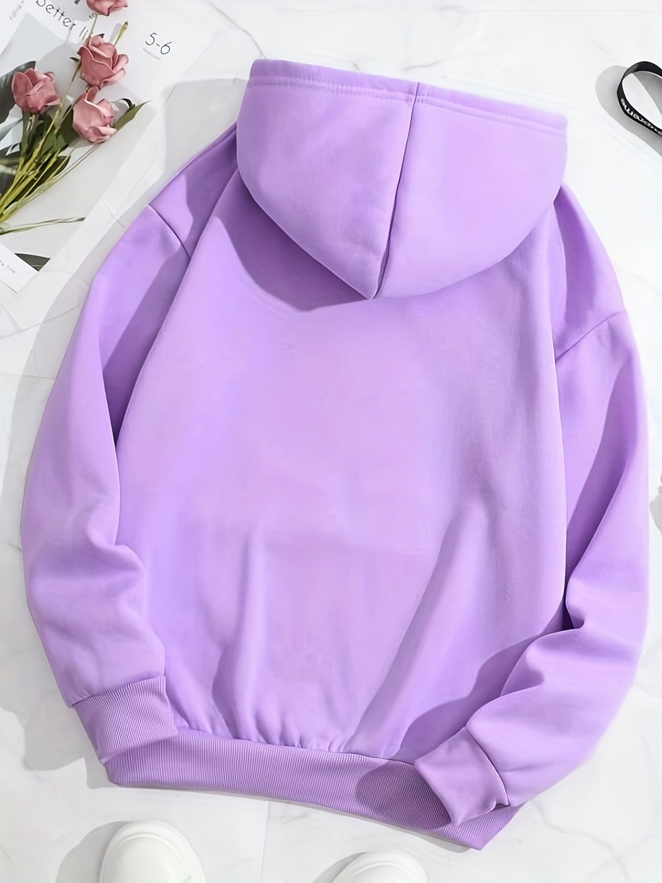 Sixsr Plus Size Casual Sweatshirt, Women's Plus Cute Lady & Floral Print Long Sleeve Drawstring Hooded Pullover Sweatshirt With Kangaroo Pockets, Casual Tops For Fall & Winter, Plus Size Women's Clothing