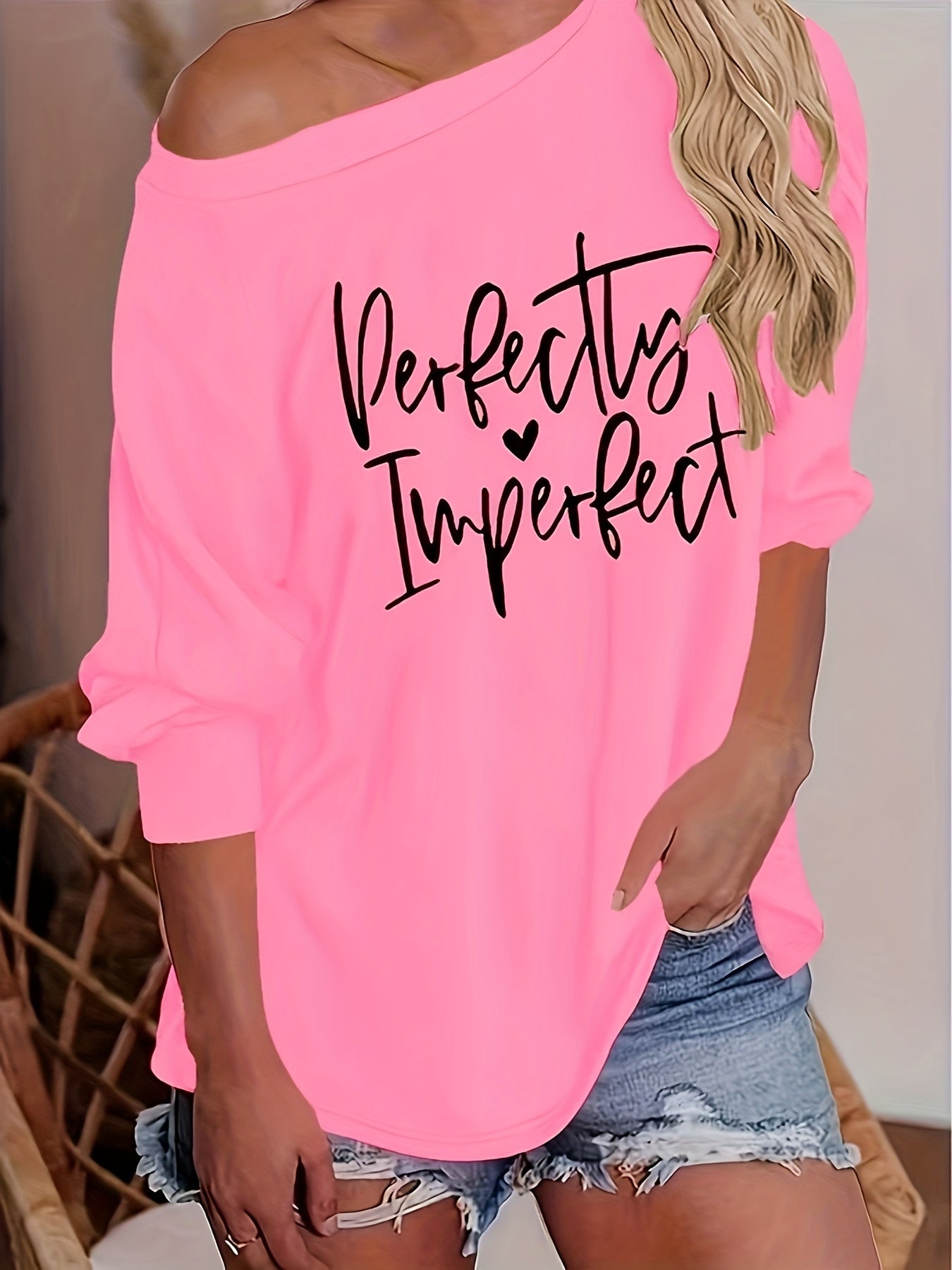 Sixsr Letter Print Raglan Long Sleeve T-Shirt, Casual Crew Neck T-Shirt For Spring & Fall, Women's Clothing
